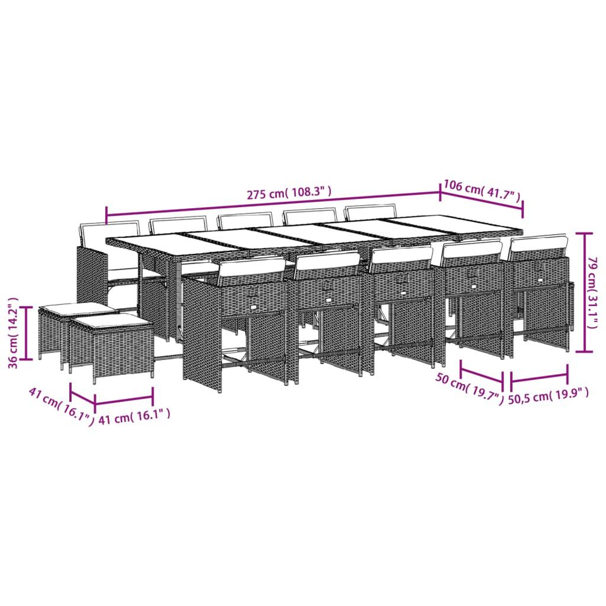 Voir la diapositive 6 : VIDAXL Ensemble a manger de jardin 15 pcs coussins gris resine tressee