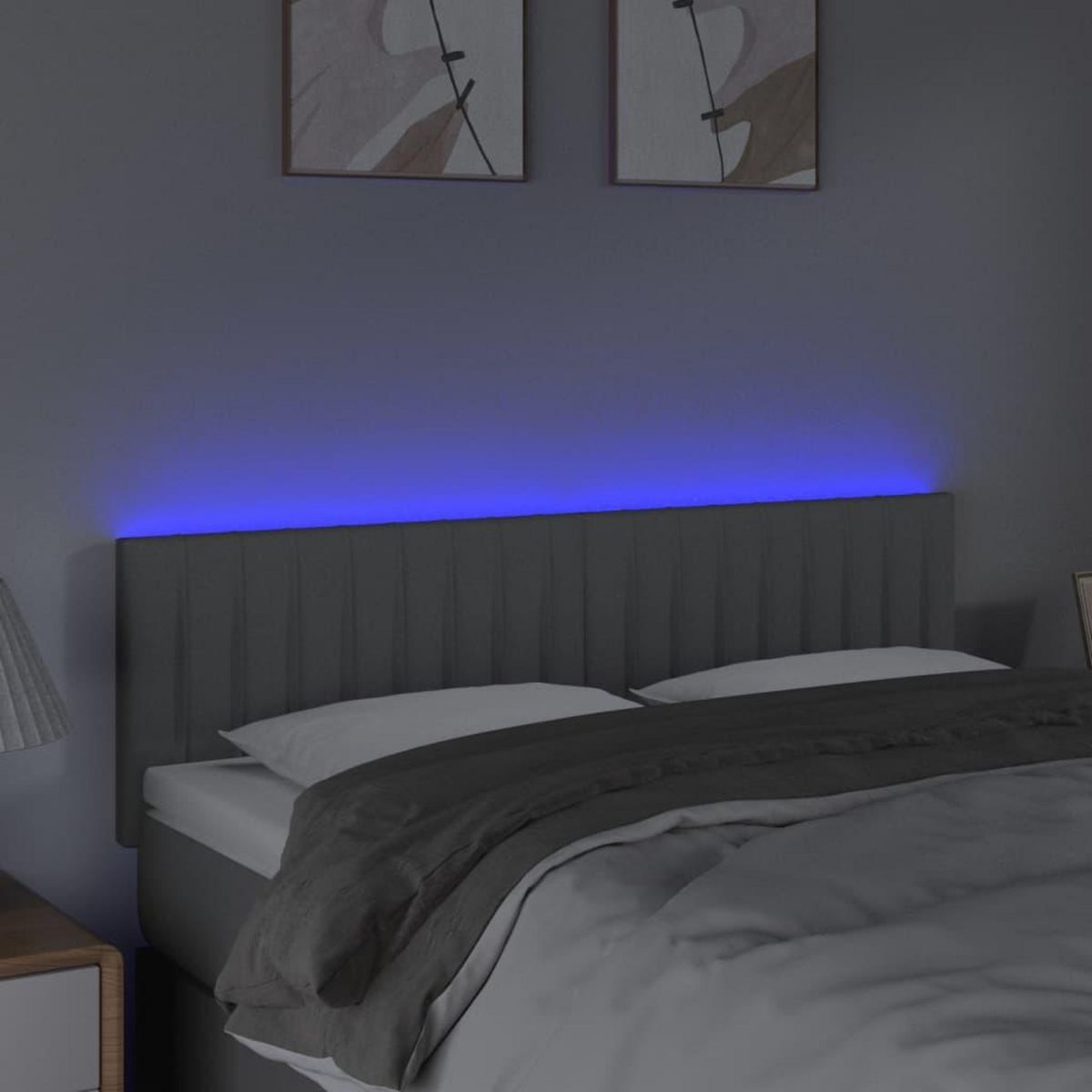 VIDAXL Tete de lit a LED Gris clair 144x5x78/88 cm Tissu