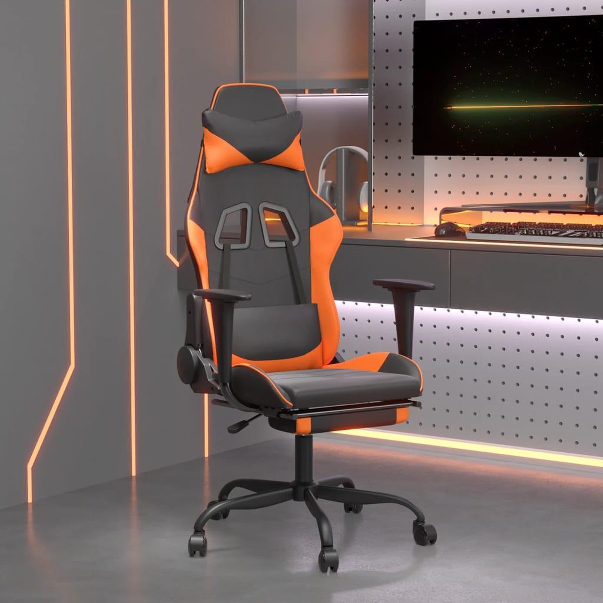 VIDAXL Chaise de jeu avec repose-pied Noir et orange Similicuir