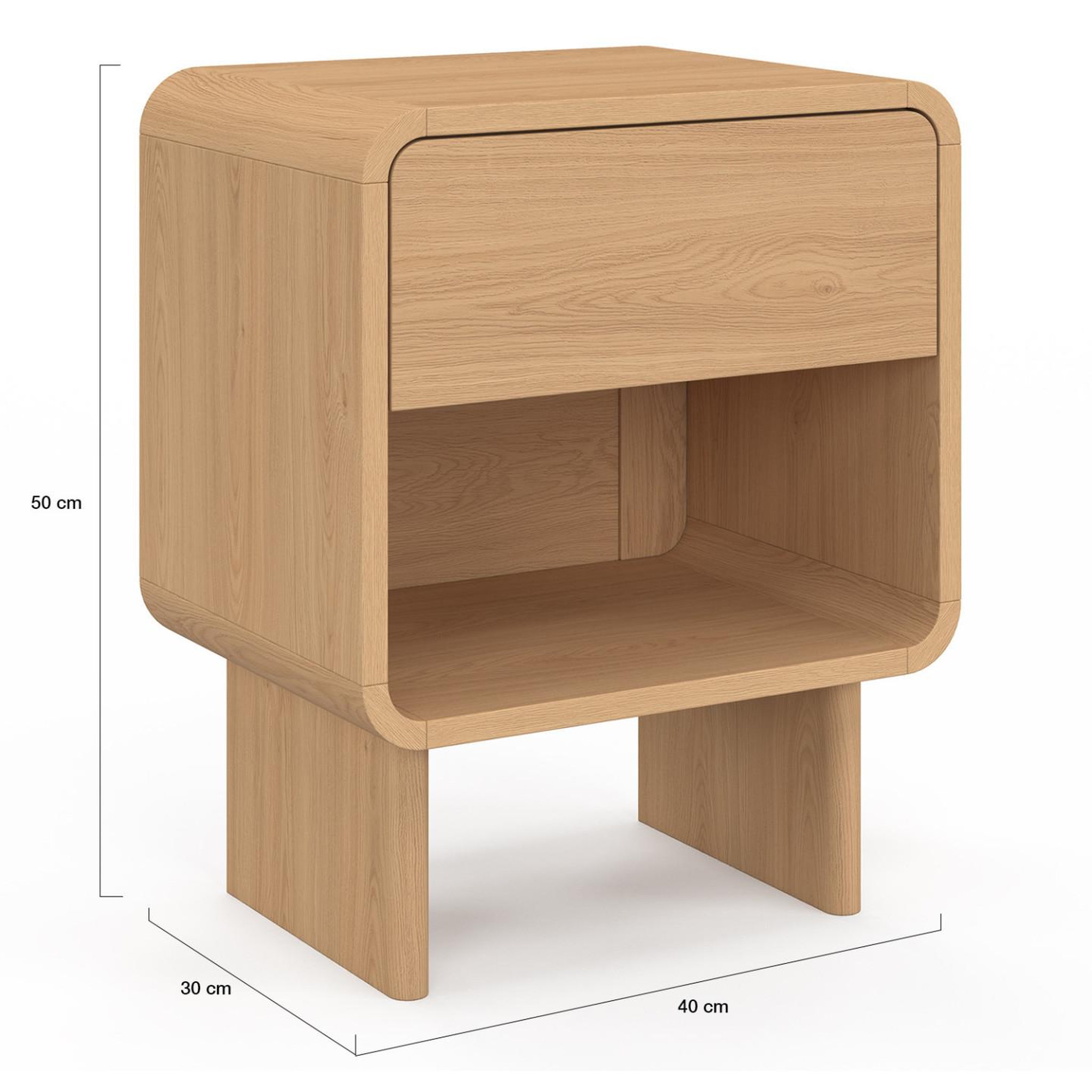 Voir la diapositive 4 : ID MARKET Lot de 2 tables de chevet capucine 1 tiroir et 1 niche façon hêtre design arrondi