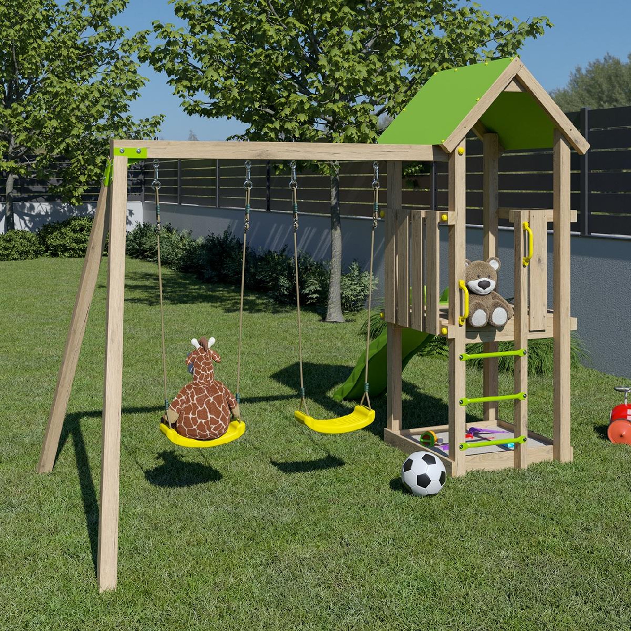 Voir la diapositive 2 : trigano Aire de jeux avec toboggan - Bois - H1,90m - EASY XPERIENCE