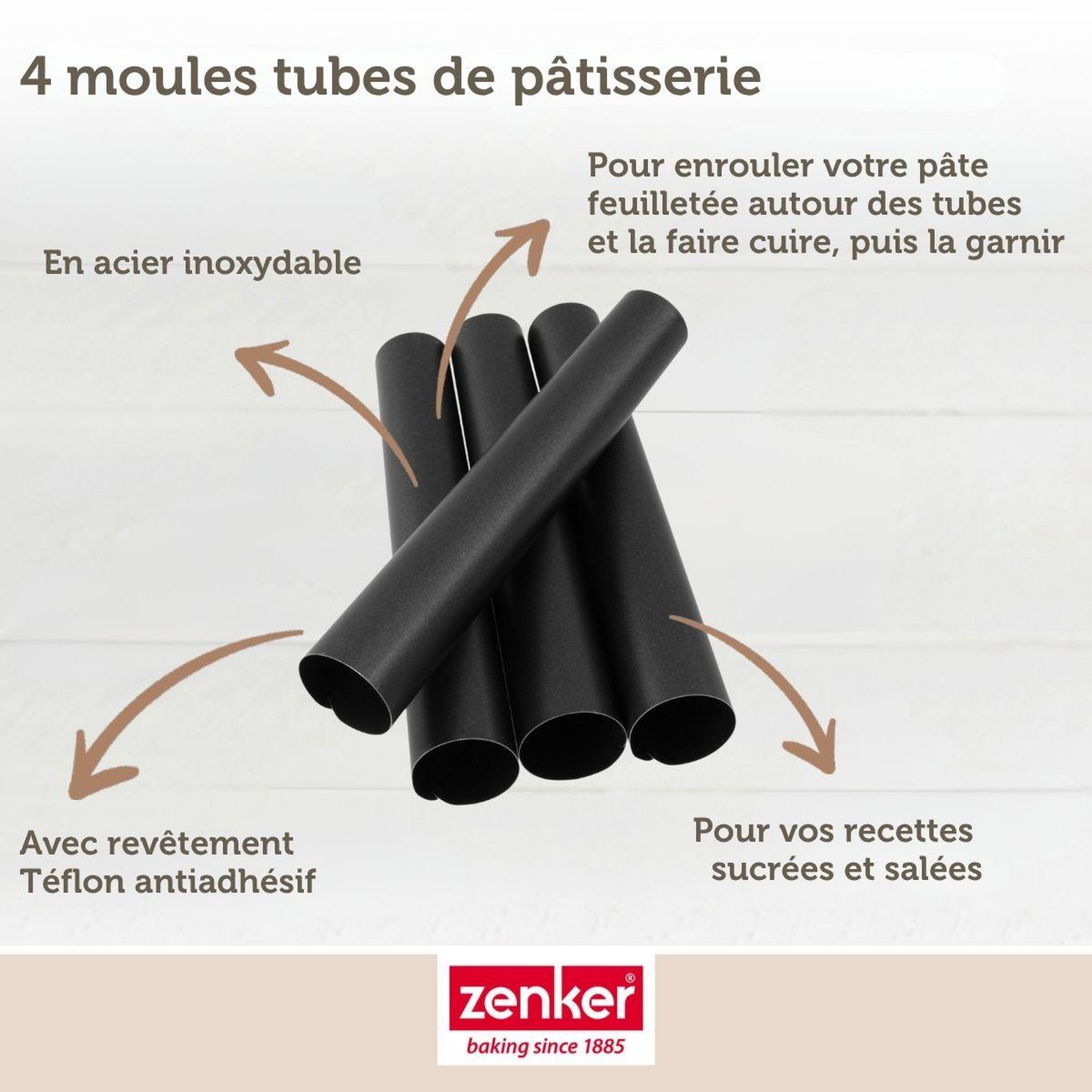Voir la diapositive 6 : ZENKER Lot de 4 moules à gâteau en tube 13 x 2,5 cm zenker