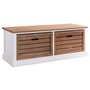 IDIMEX Banc de rangement CORNELIA meuble bas coffre avec 2 caisses, en bois de paulownia blanc et brun style maison de campagne