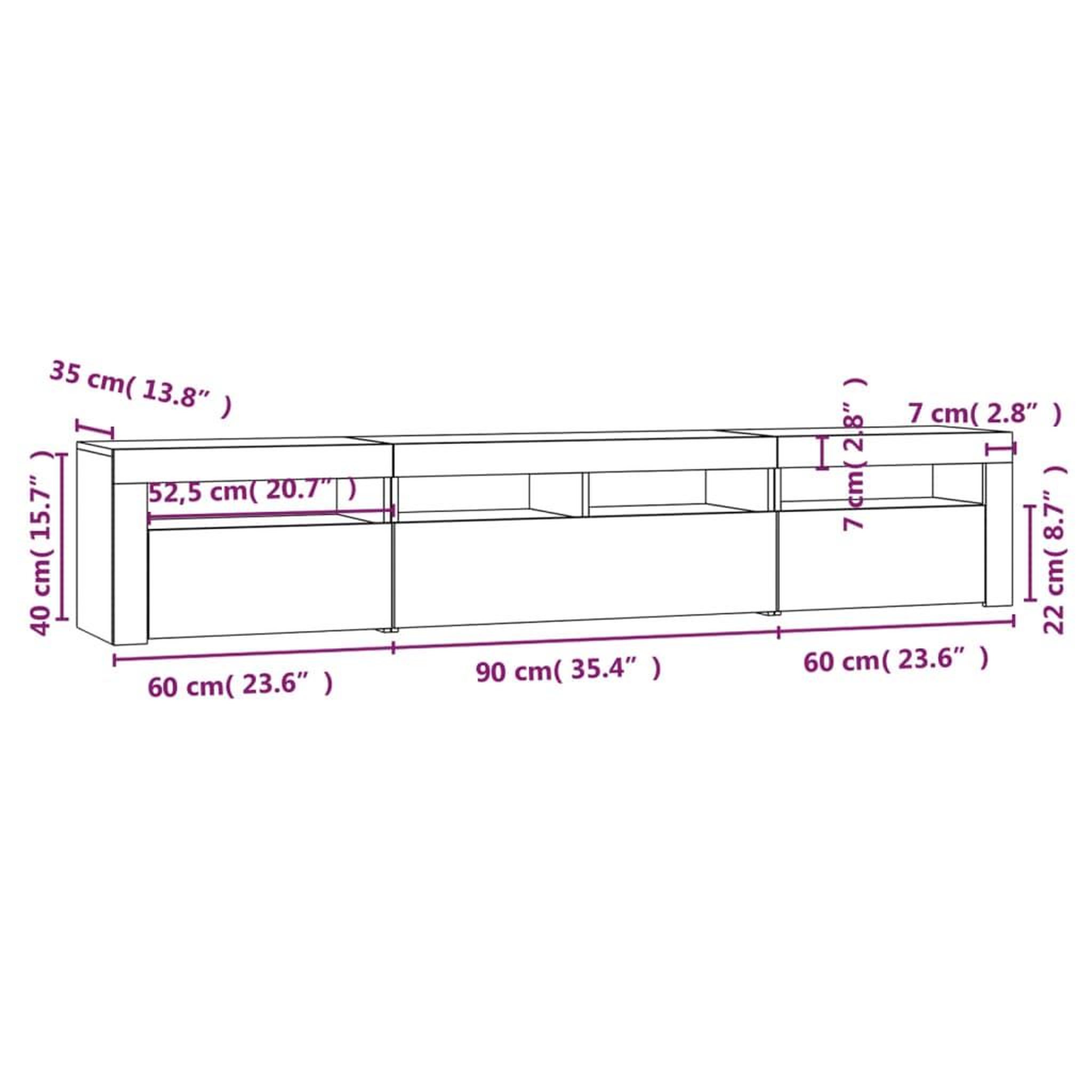 Voir la diapositive 6 : VIDAXL Meuble TV avec lumieres LED Blanc brillant 210x35x40 cm