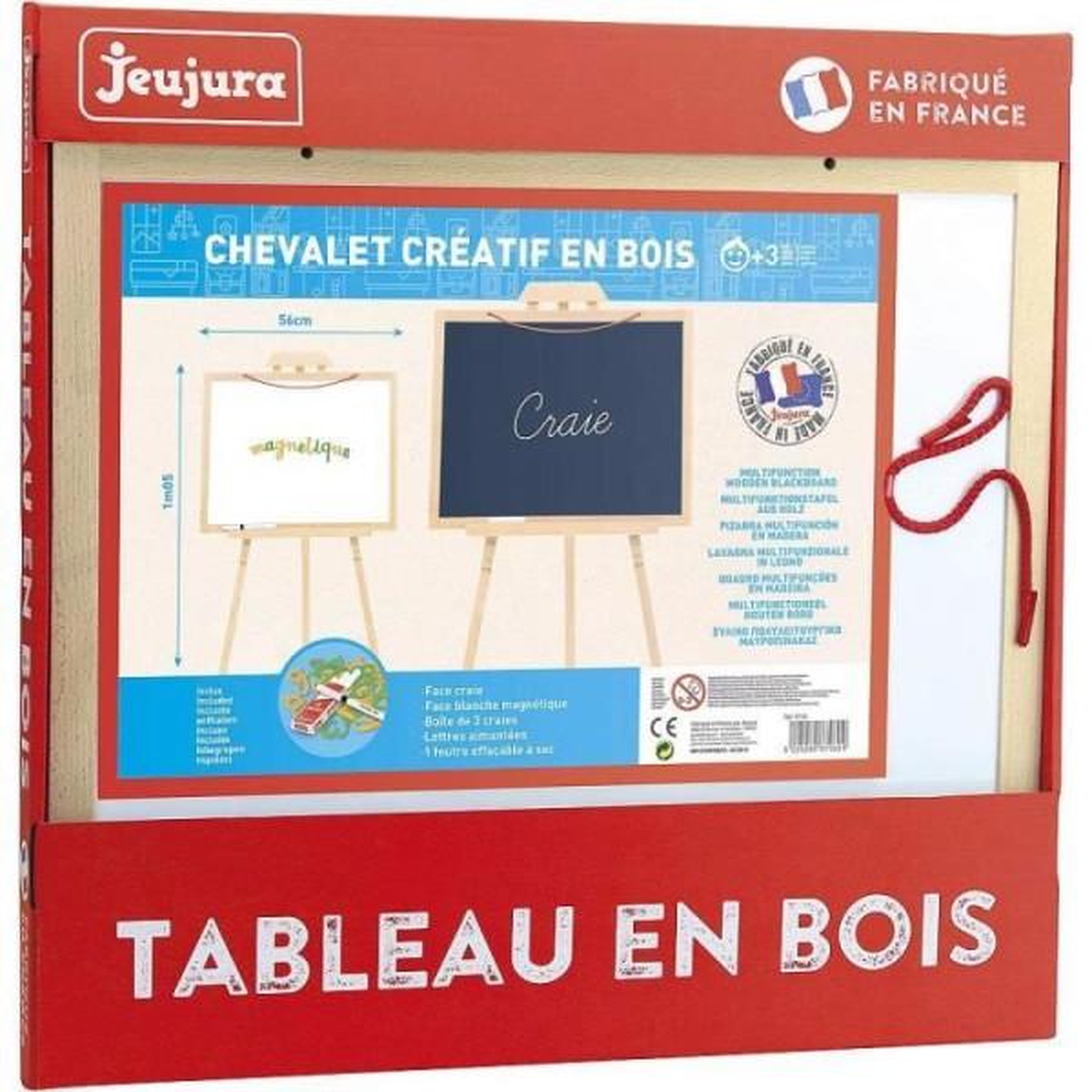 Voir la diapositive 2 : JeuJura Chevalet créatif en bois - JEUJURA - Ardoise réversible et a suspendre - Lettres aimantées et accessoires inclus