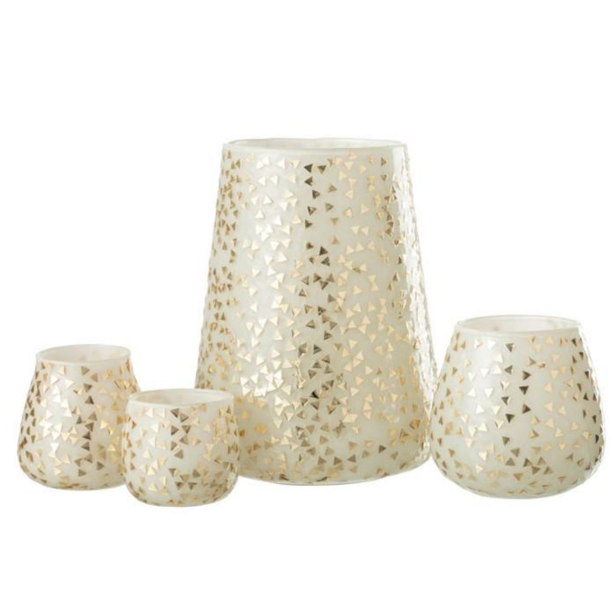 Paris Prix Photophore en Verre  Triangle  23cm Blanc & Or