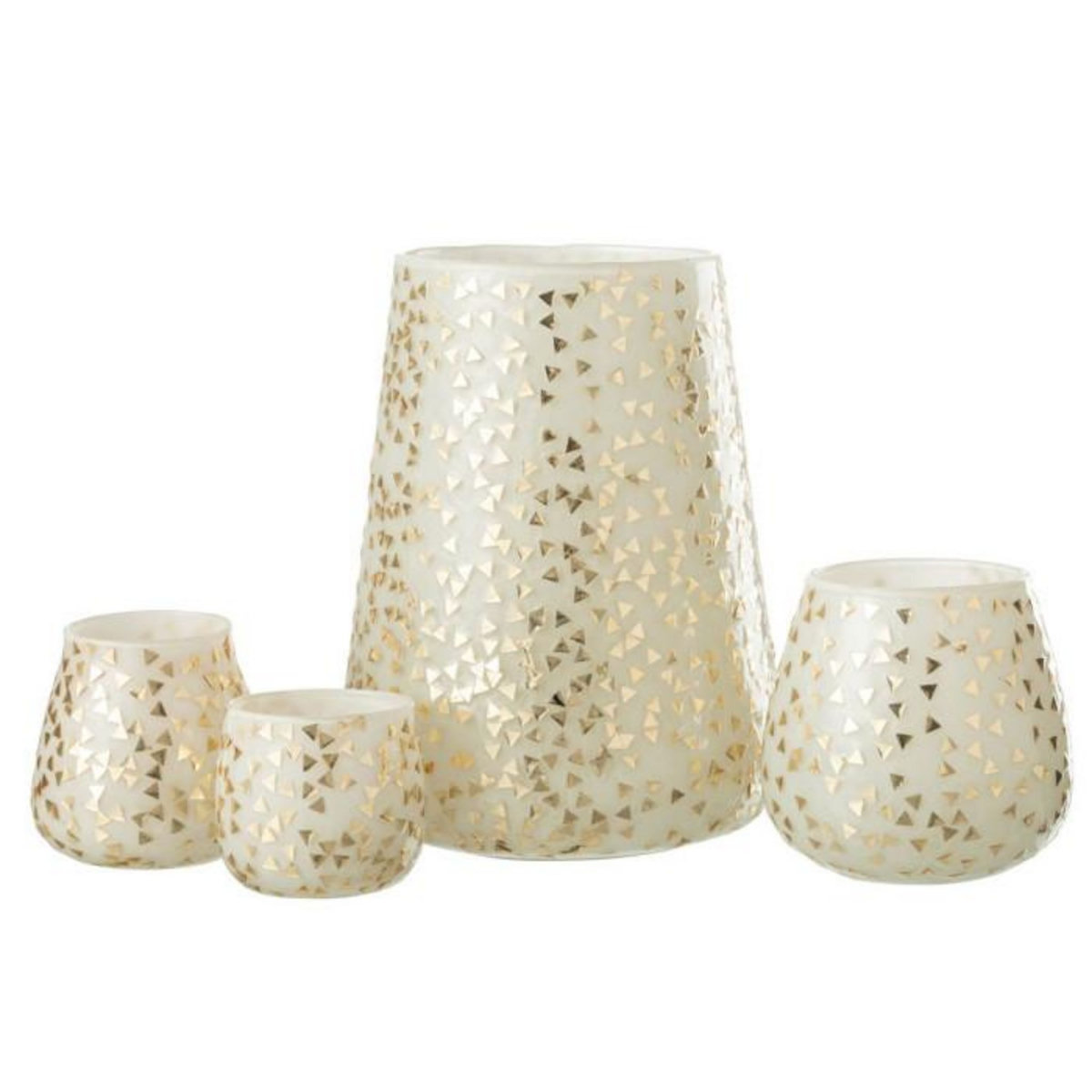 Paris Prix Photophore en Verre  Triangle  23cm Blanc & Or