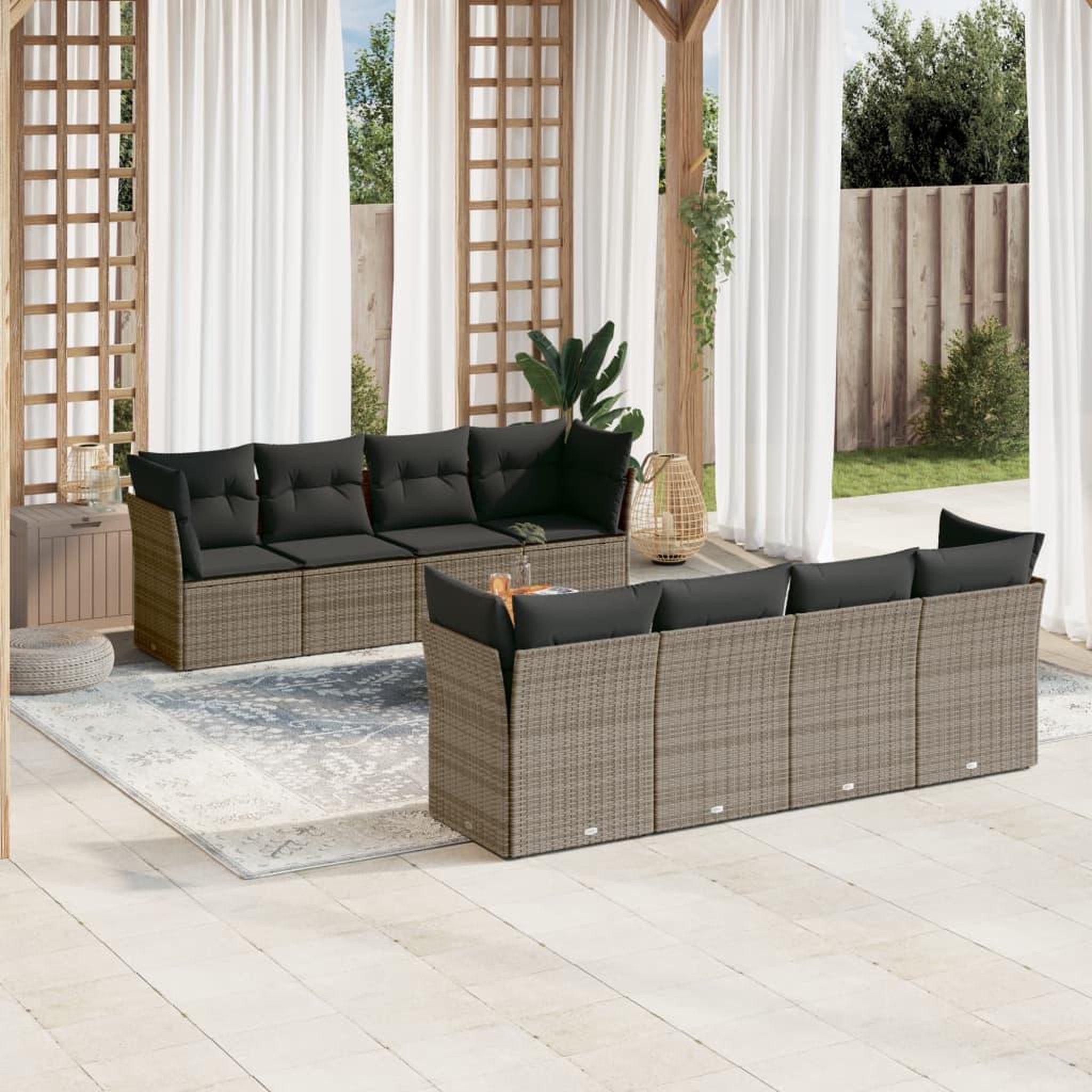 VIDAXL Salon de jardin 9 pcs avec coussins gris resine tressee