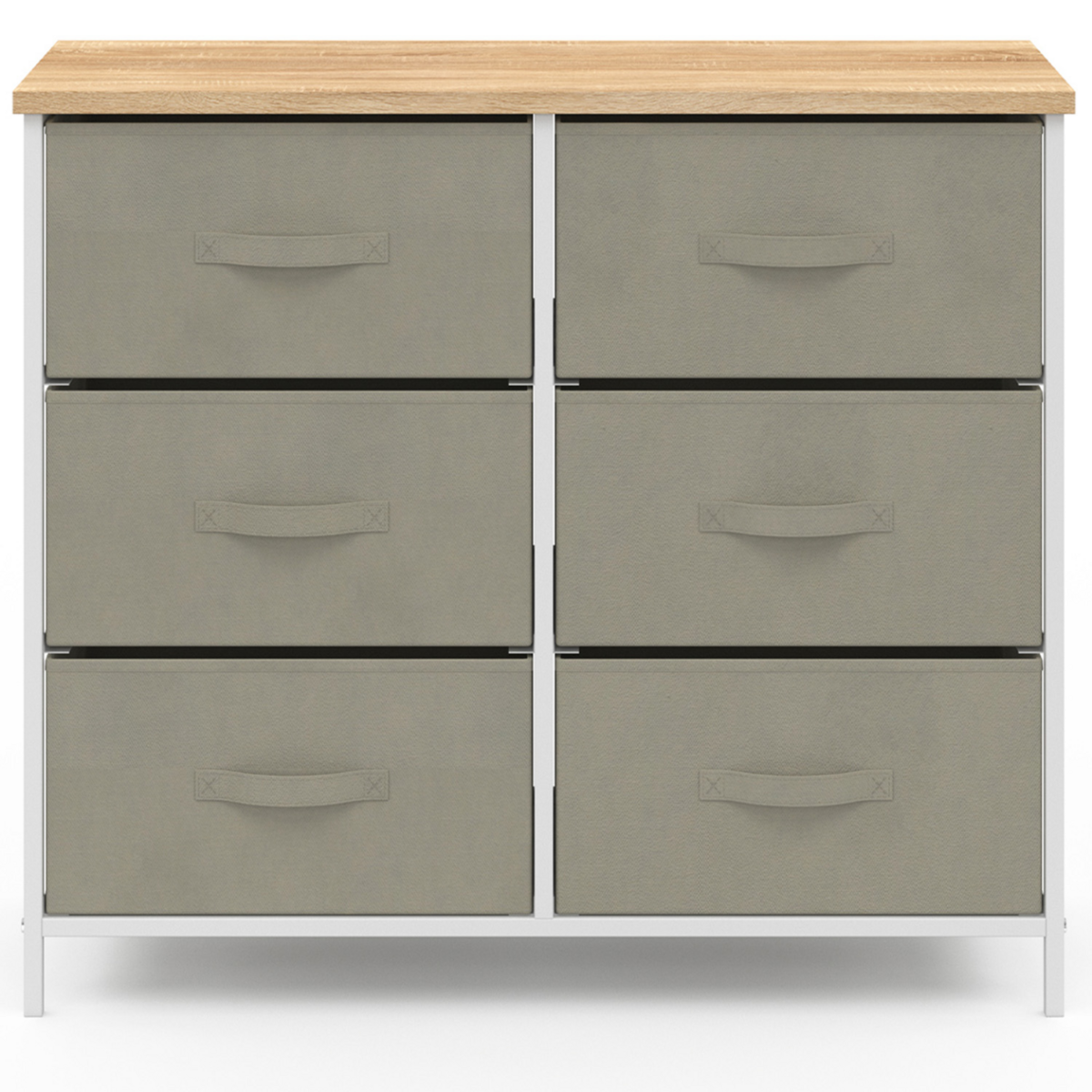 ID MARKET Commode 6 tiroirs en tissu ALTA 80 cm gris clair et plateau effet bois design industriel