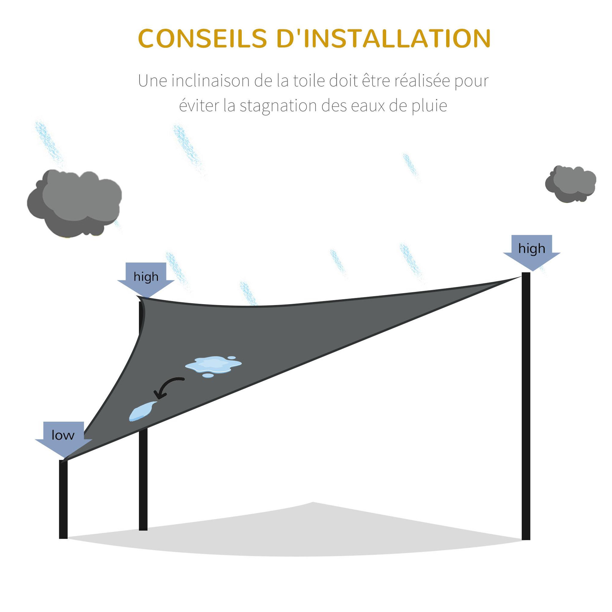 Voir la diapositive 5 : OUTSUNNY Voile d'ombrage triangulaire grande taille 5 x 5 x 5 m polyéthylène haute densité résistant aux UV gris