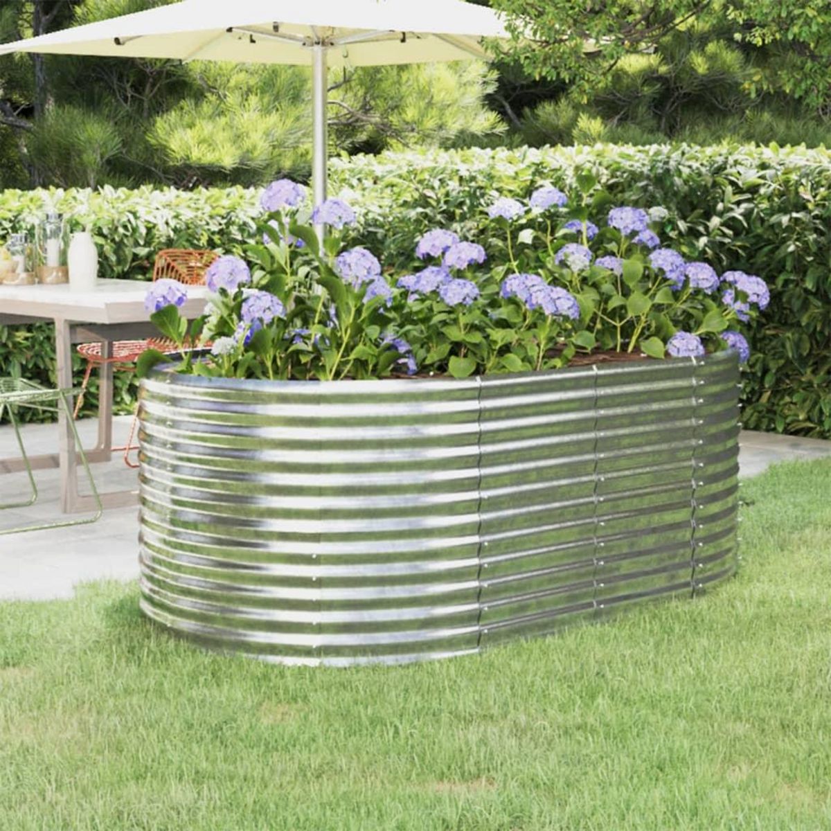 VIDAXL Lit sureleve de jardin Acier enduit de poudre Argente