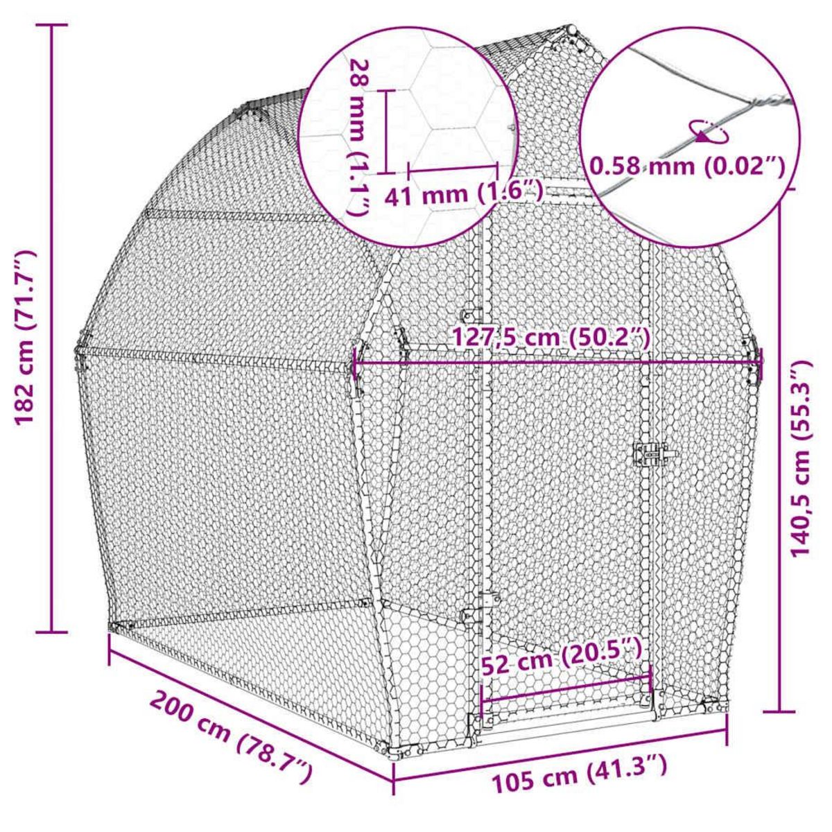 VIDAXL Cage pour poules argente 200x105x182 cm acier galvanise