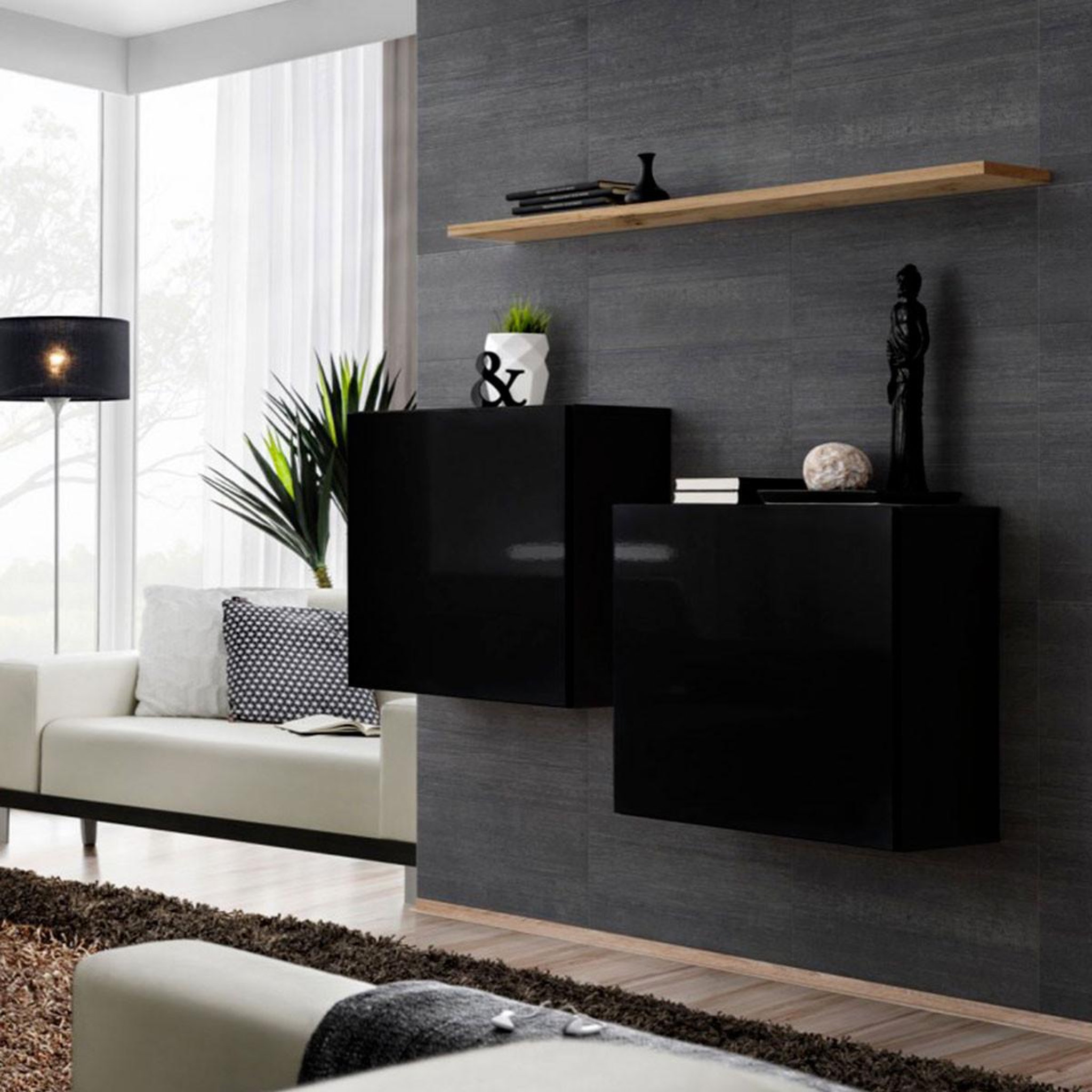 Paris Prix Lot de 2 blocs & étagère  switch sbi  130cm noir & naturel