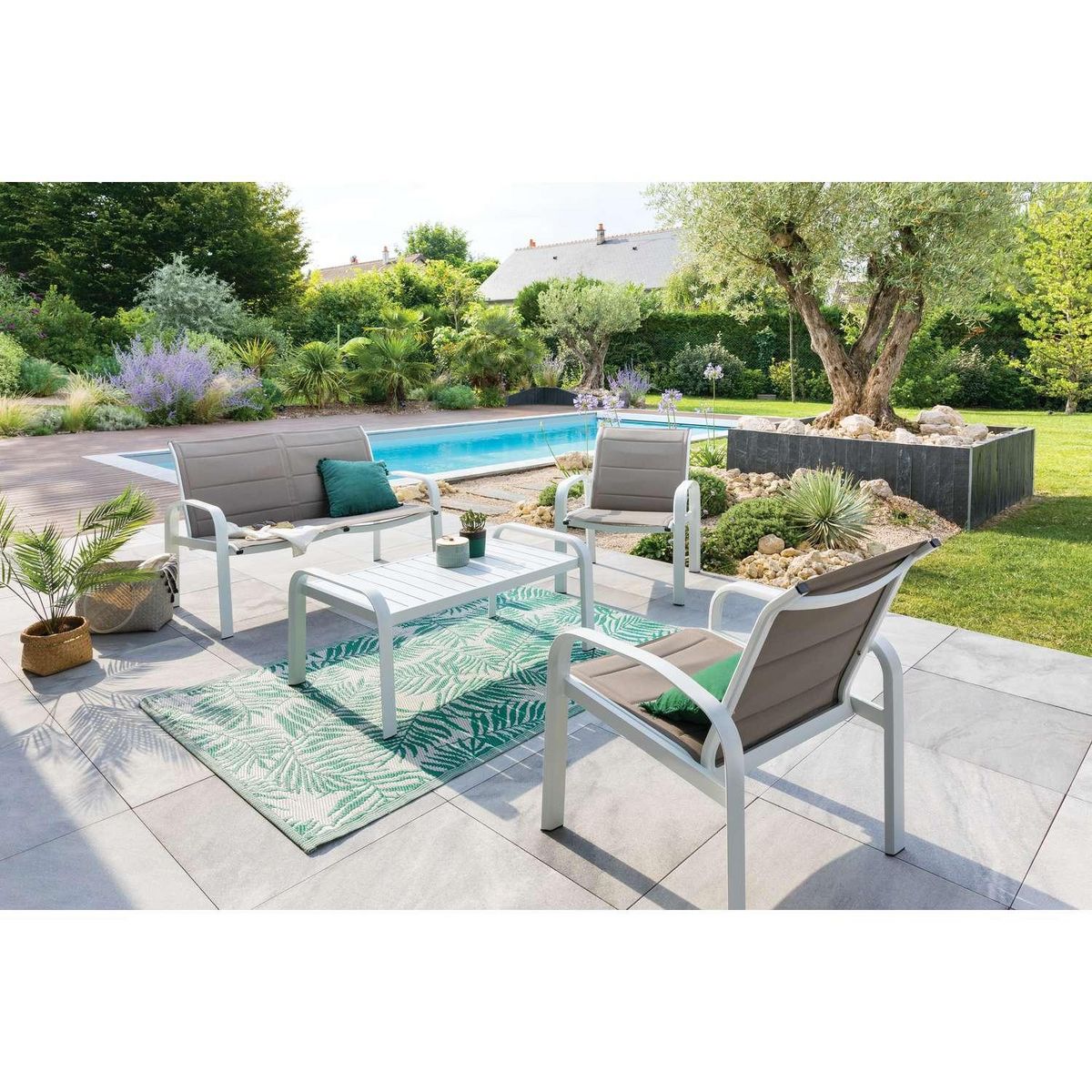 HESPERIDE Salon de jardin Elyn en aluminium et texaline - 4 places