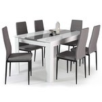 ID MARKET Ensemble table à manger GEORGIA 140 cm blanche et grise et 6 chaises ROMANE grises