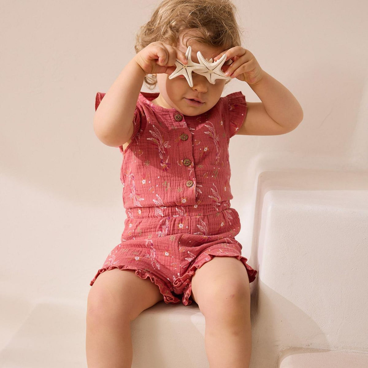 Petit Béguin Combishort bébé en gaze de coton Fiesta