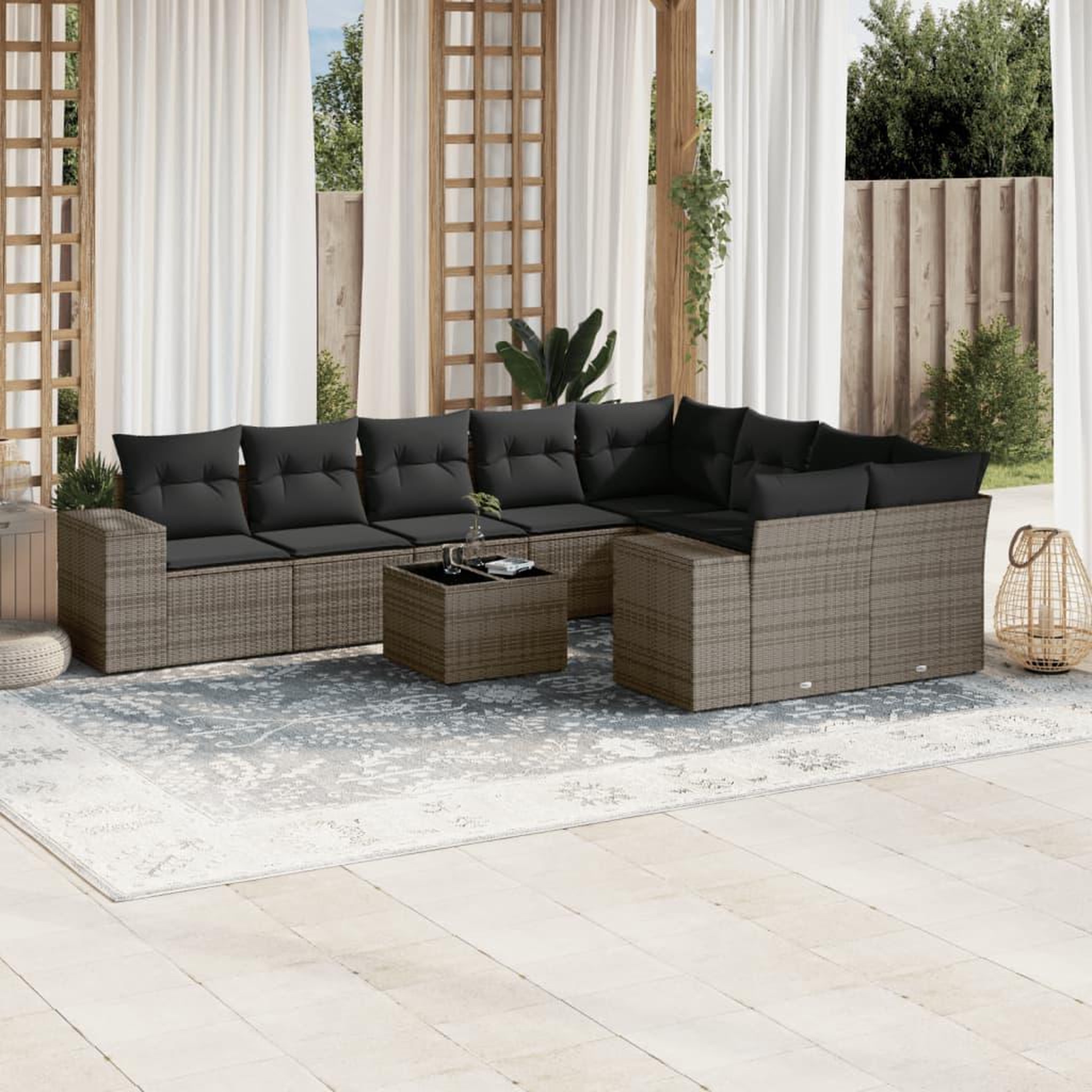 VIDAXL Salon de jardin avec coussins 10 pcs gris resine tressee