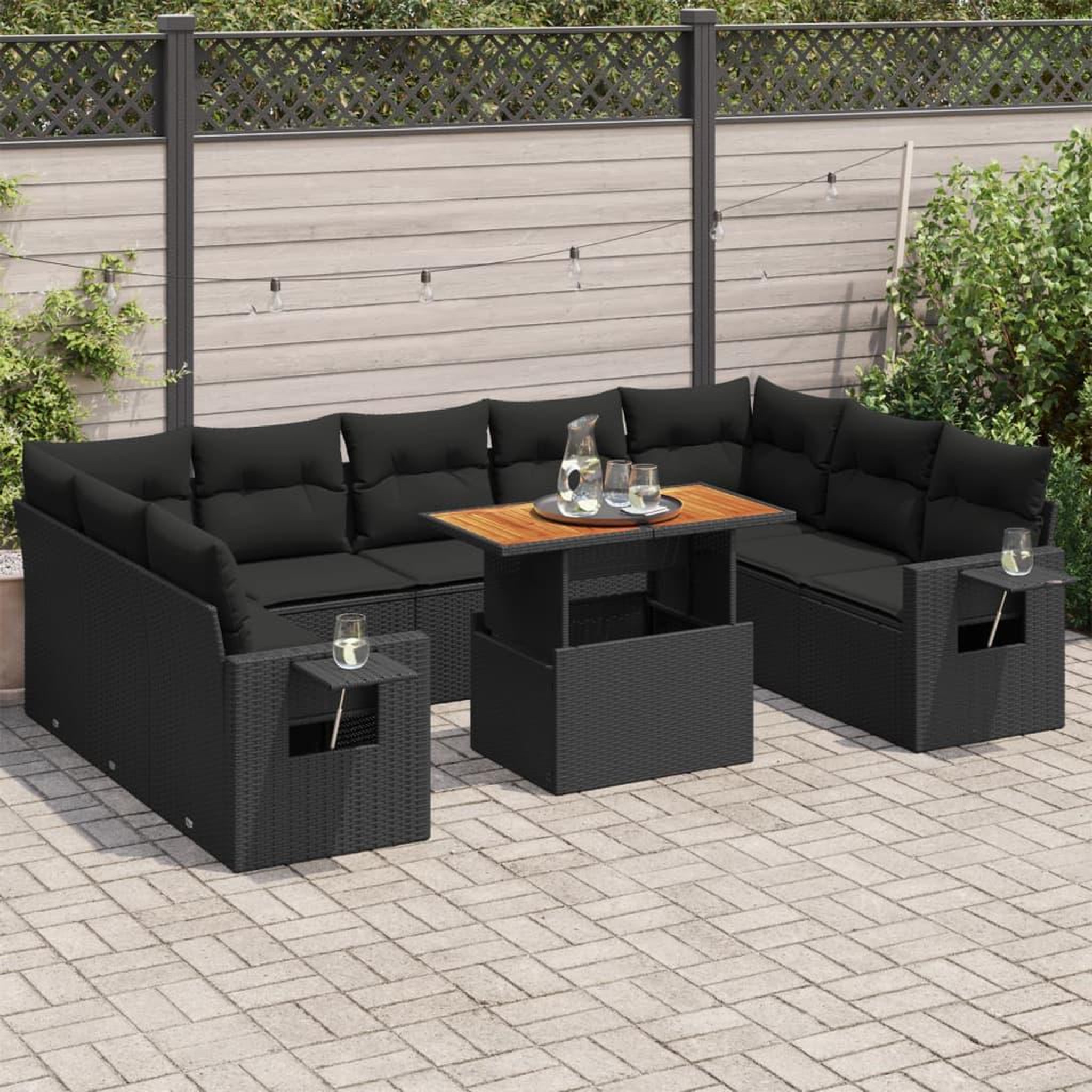 VIDAXL Salon de jardin 10 pcs avec coussins noir resine tressee