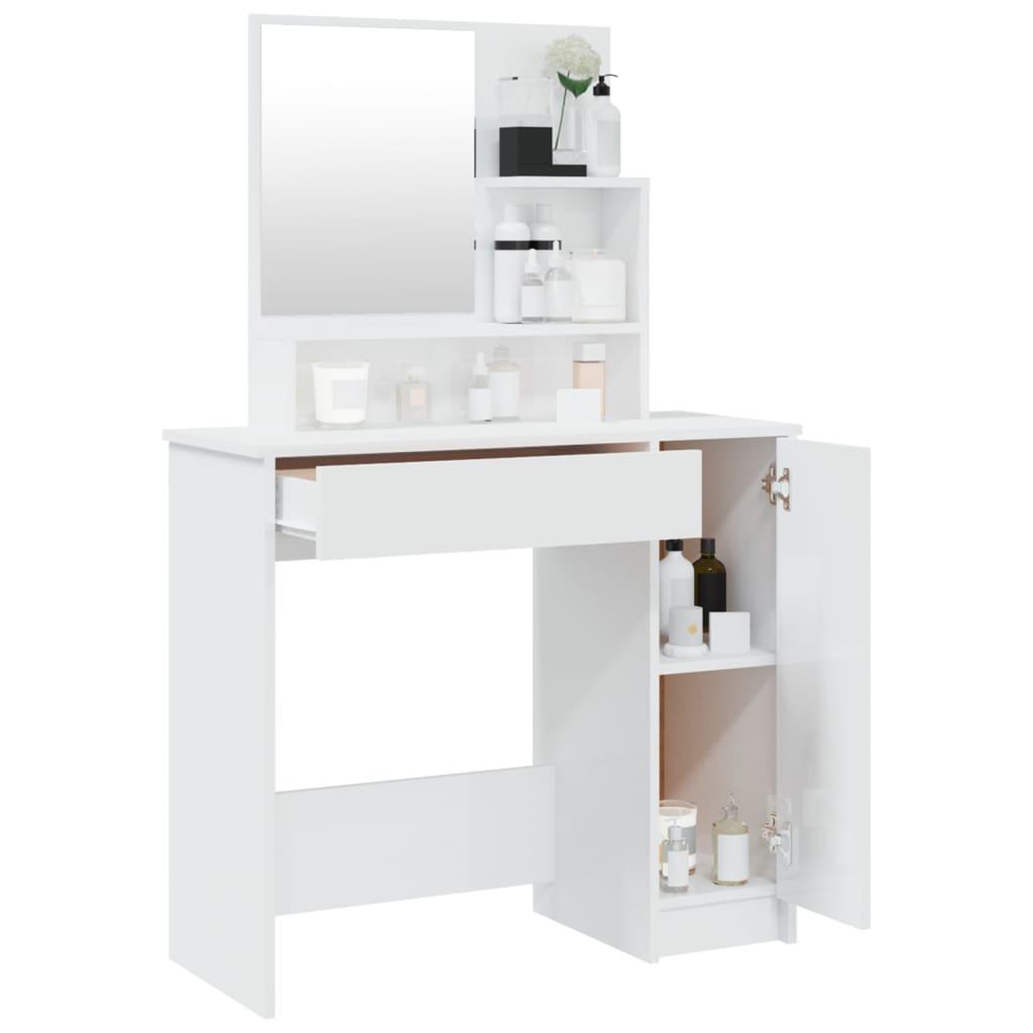 Voir la diapositive 5 : VIDAXL Coiffeuse avec miroir blanc brillant 86,5x35x136 cm