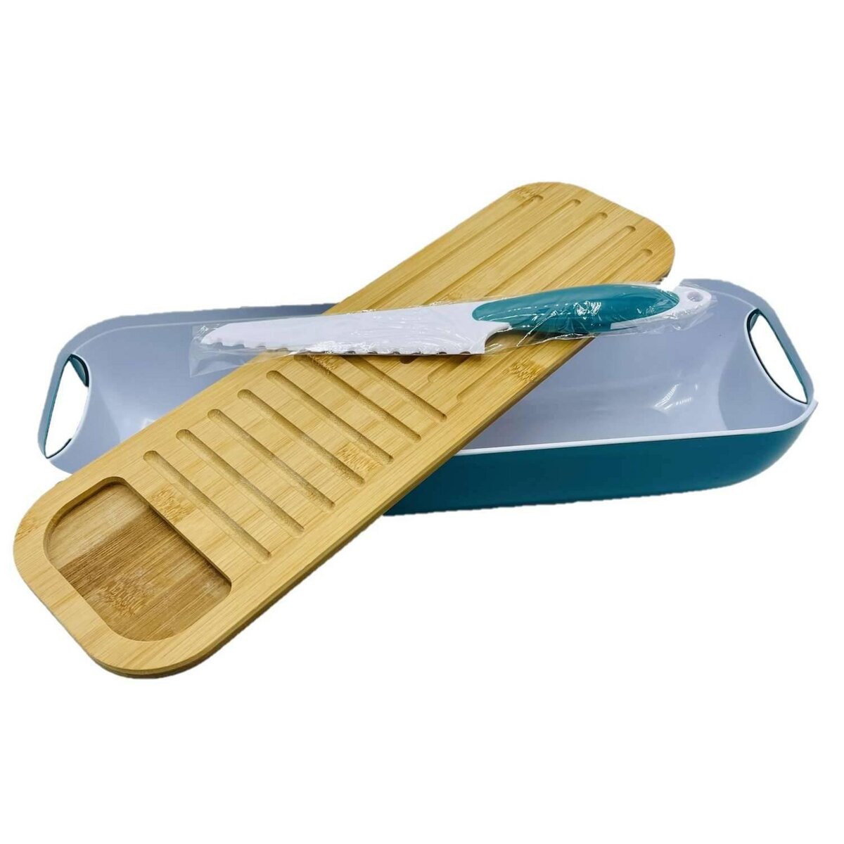 Saveur et dégustation Planche à pain avec corbeille et couteau - Bleu