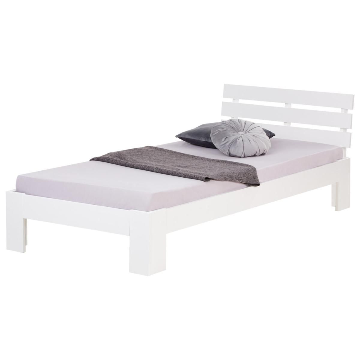 HomeStyle4U Lit 90x200 avec Sommier à Lattes Pin Blanc Sommier Bois Massif