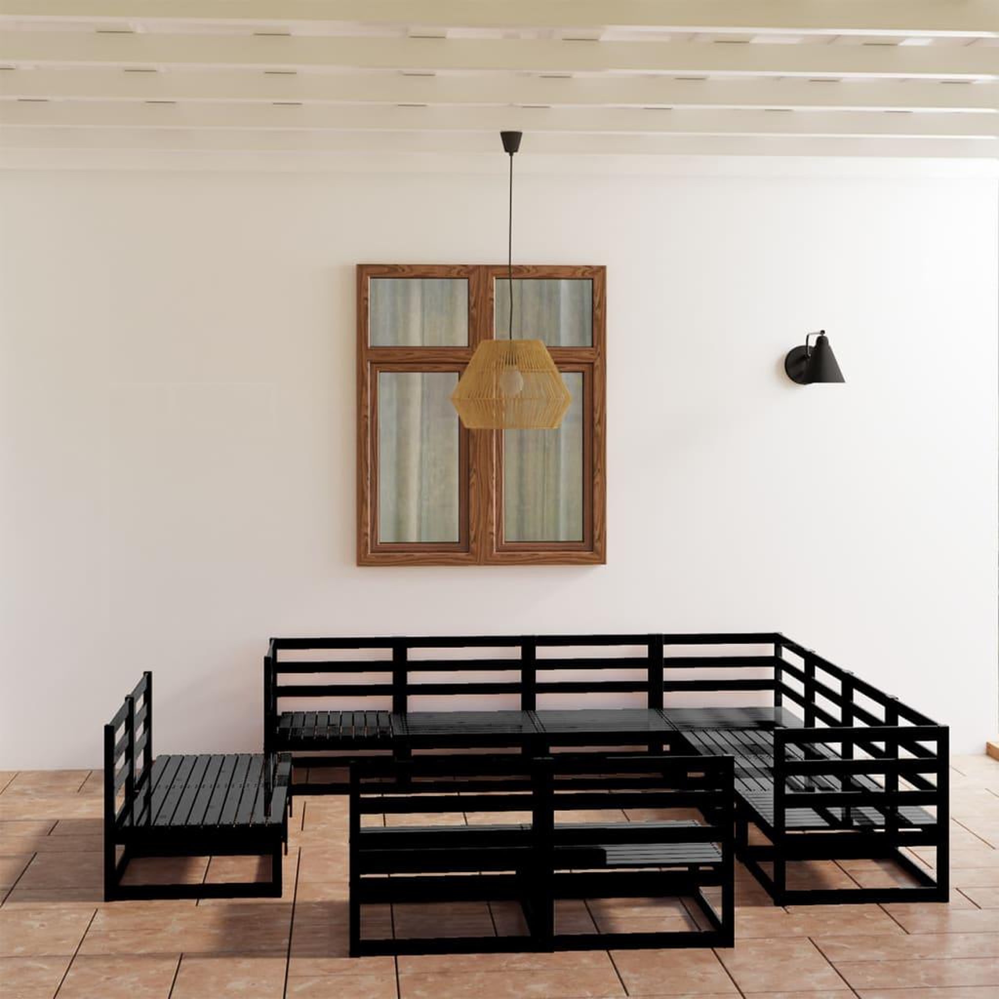 Voir la diapositive 1 : VIDAXL Salon de jardin 11 pcs noir bois de pin massif