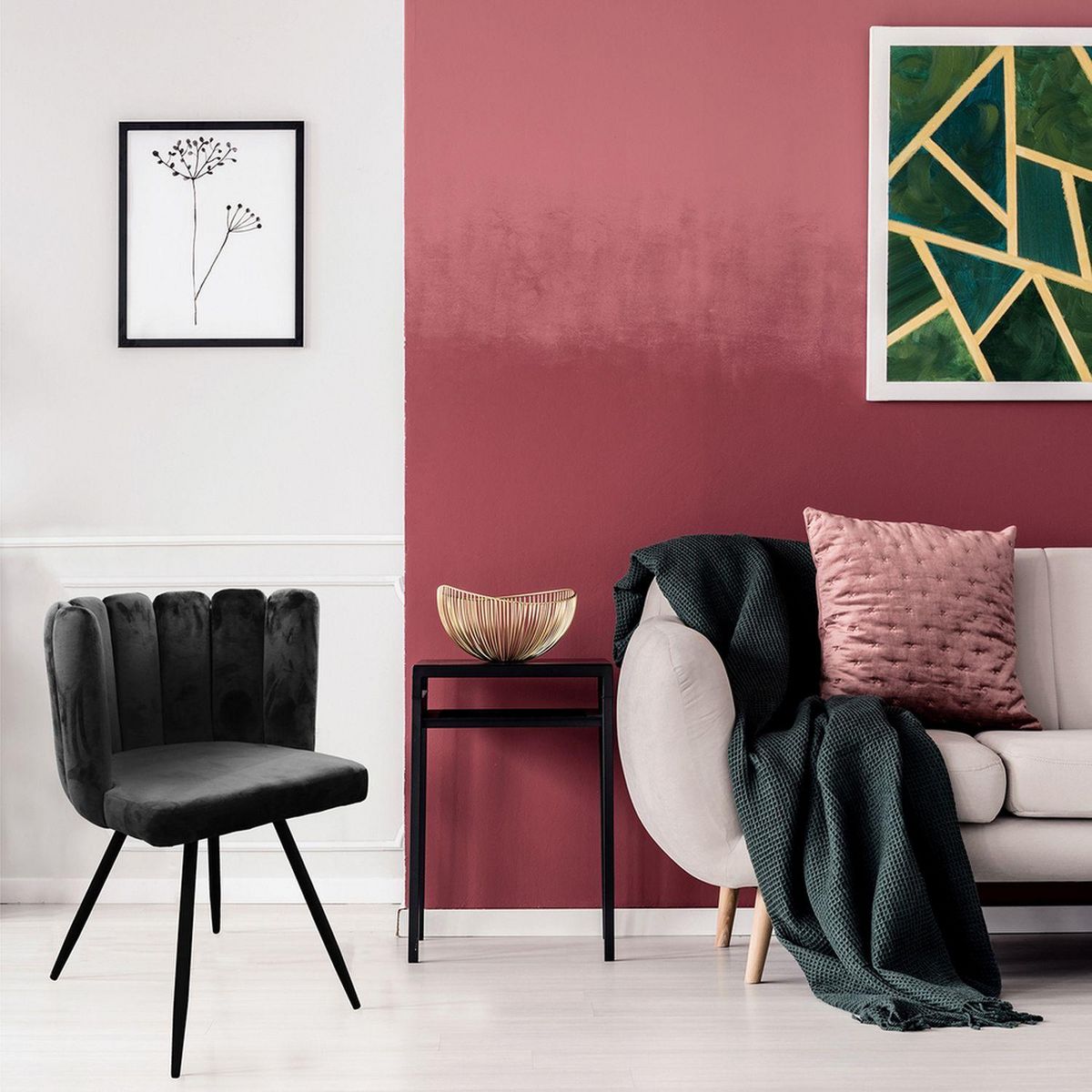 The Home Deco Factory Chaise design effet velours Ariel