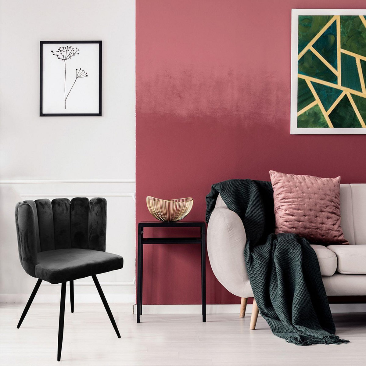 The Home Deco Factory Chaise design effet velours Ariel