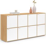 ID MARKET Buffet casier 139 cm CASSIE 8 portes blanc et bois