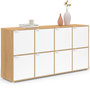 Voir la diapositive 1 : ID MARKET Buffet casier 139 cm CASSIE 8 portes blanc et bois