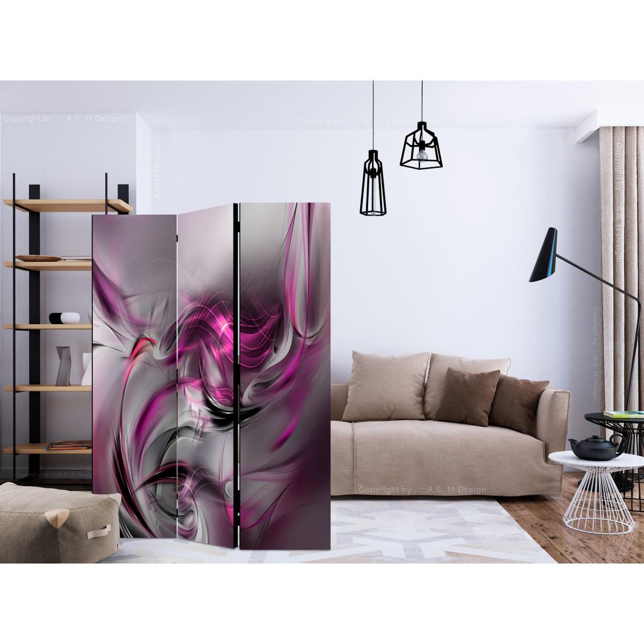 Voir la diapositive 2 : Paris Prix Paravent 3 volets  pink swirls ii  135x172cm