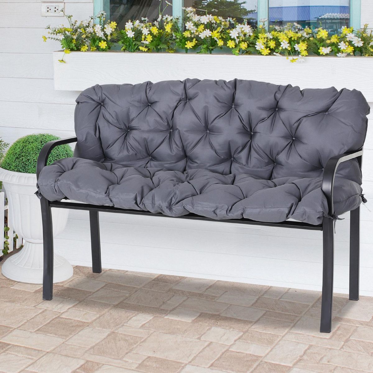 OUTSUNNY Coussin matelas assise dossier pour banc de jardin balancelle canapé 2 places grand confort 120 x 110 x 12 cm gris