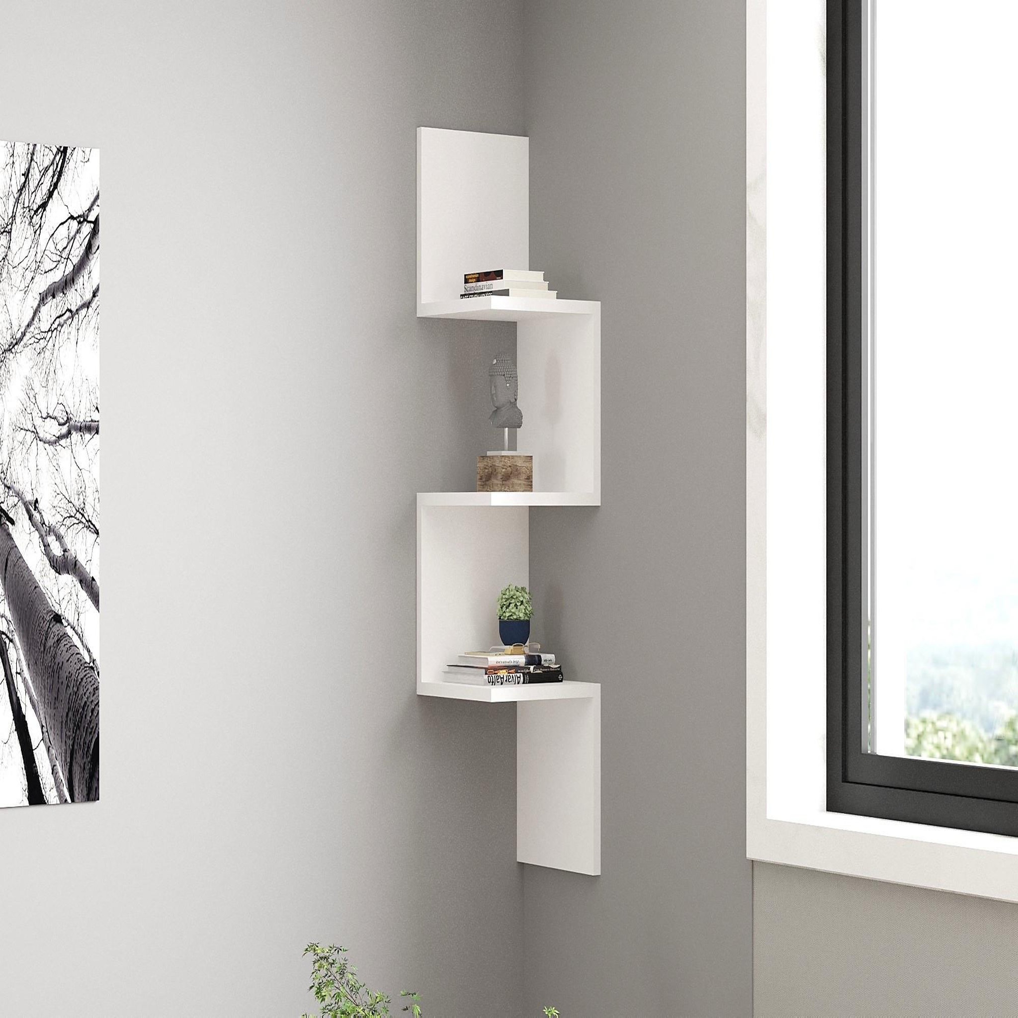 Voir la diapositive 2 : Habitat et Jardin Étagère murale en bois  zikzak  - 25 x 25 x 105 cm - blanc