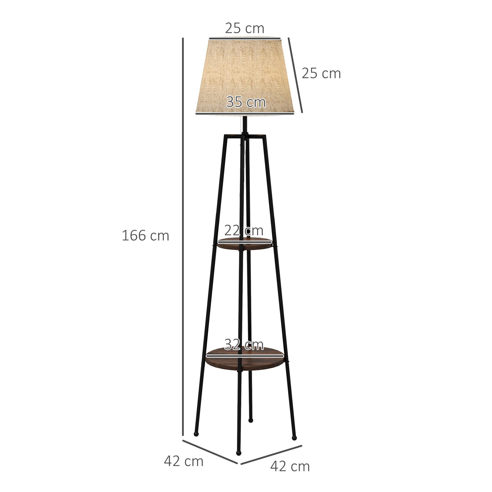 Voir la diapositive 3 : HOMCOM Lampadaire design contemporain 2 étagères intégrées 40 w 166h cm métal noir mdf aspect bois de noyer tissu beige