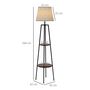 Voir la diapositive 3 : HOMCOM Lampadaire design contemporain 2 étagères intégrées 40 W 166H cm métal noir MDF aspect bois de noyer tissu beige