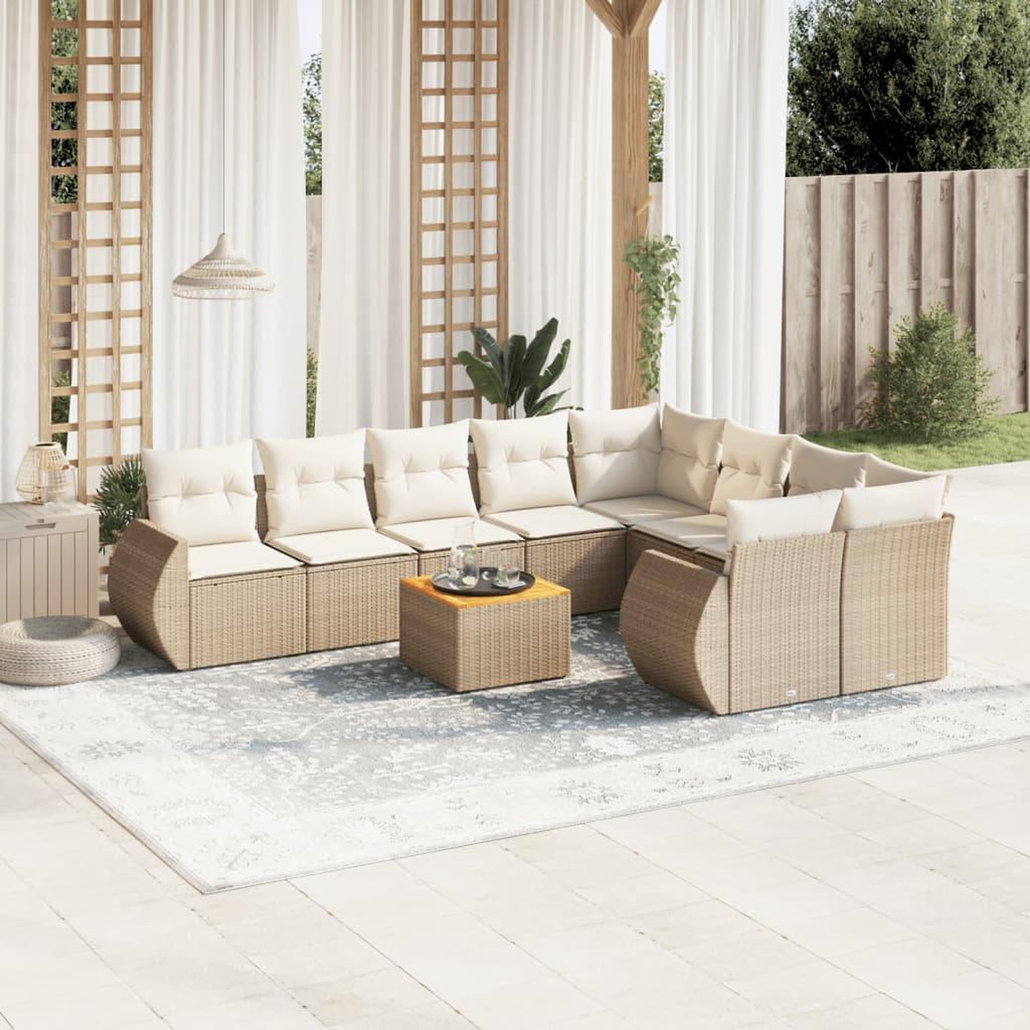 VIDAXL Salon de jardin avec coussins 10 pcs beige resine tressee