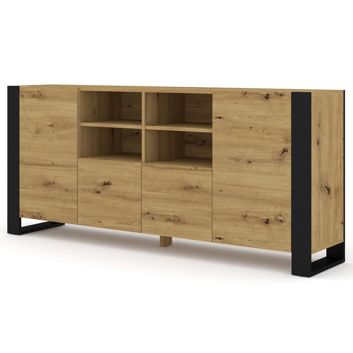 BEST MOBILIER Pedro - buffet bas - effet bois et noir - 188 cm