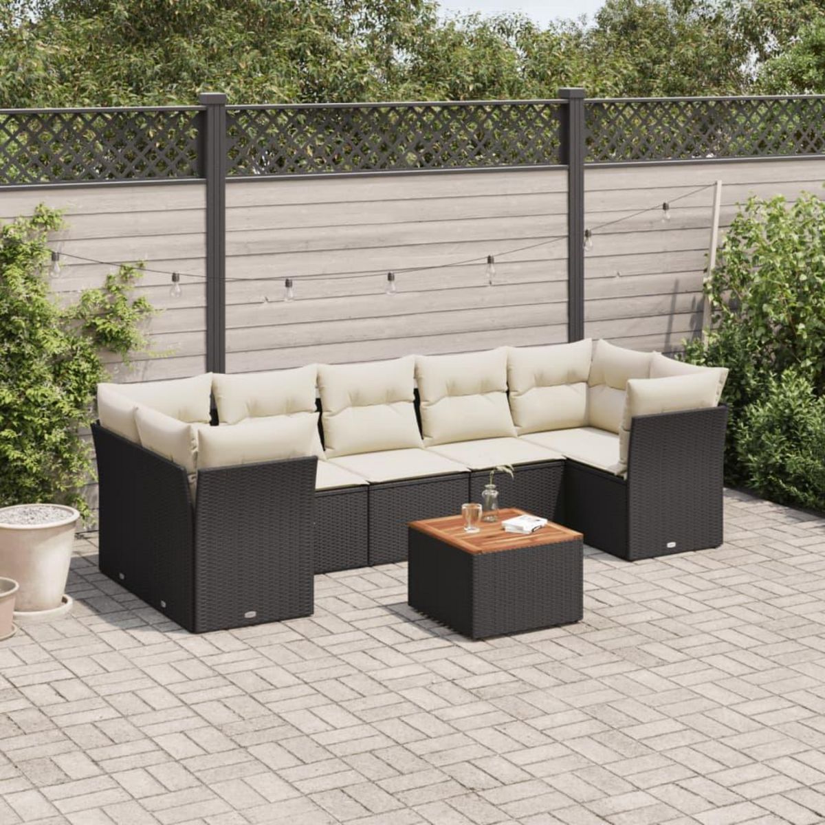VIDAXL Salon de jardin 8 pcs avec coussins noir resine tressee