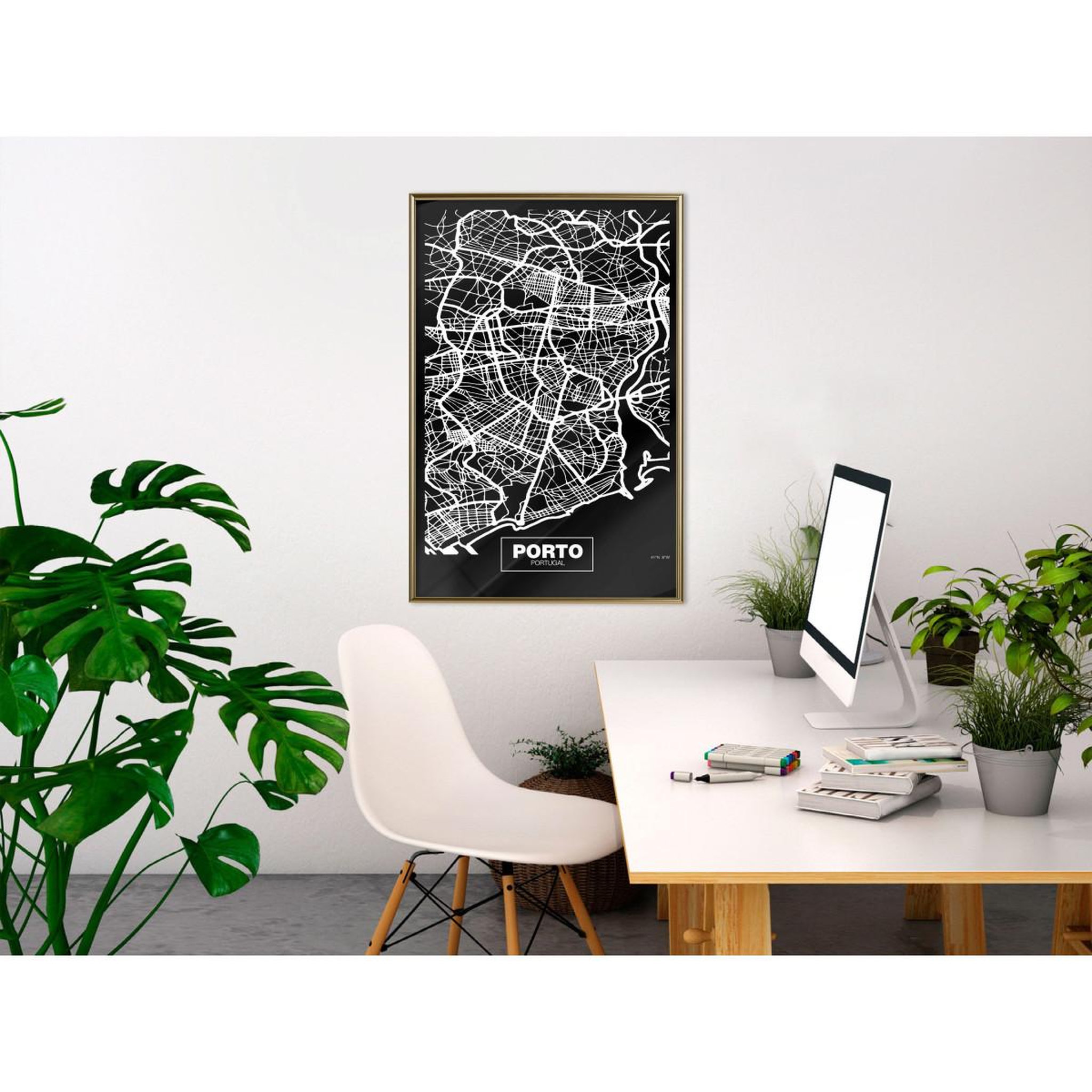 Voir la diapositive 2 : Paris Prix Affiche Murale Encadrée  City Map Porto Dark
