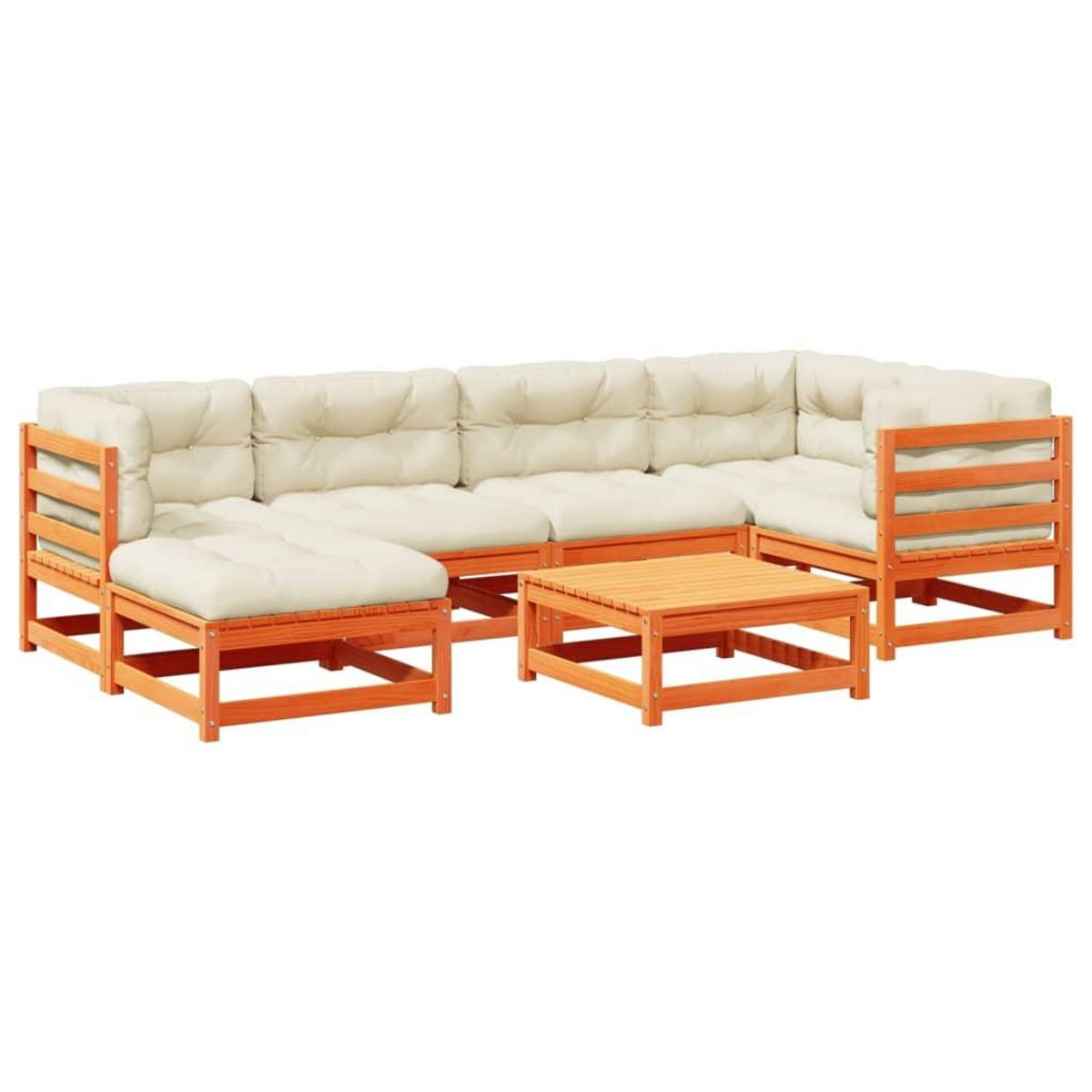 VIDAXL Salon de jardin 7 pcs avec coussins cire marron bois pin massif