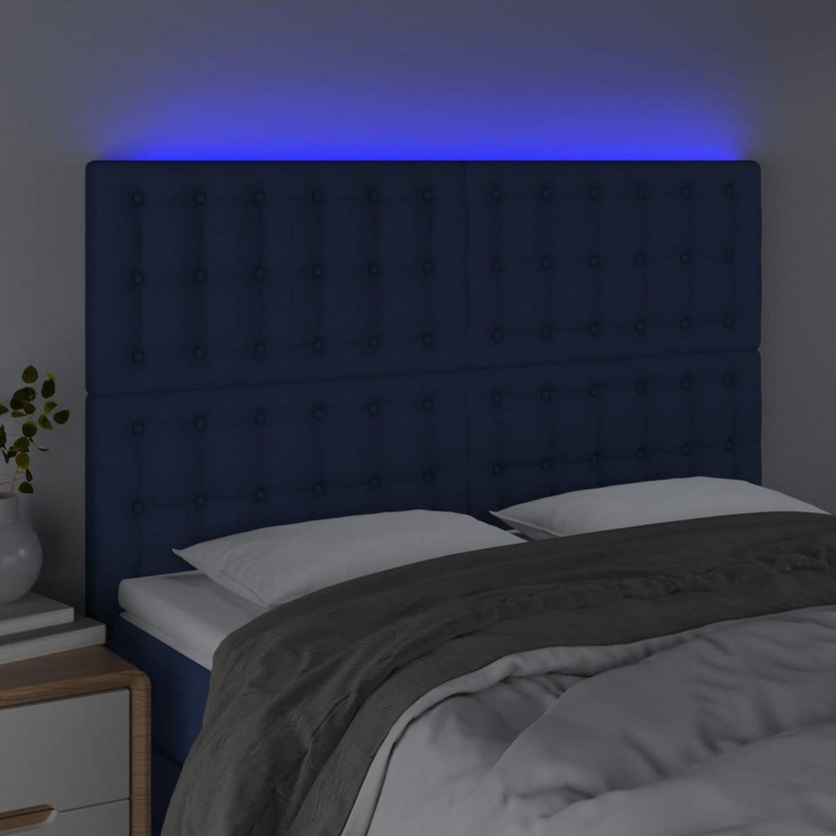 VIDAXL Tete de lit a LED Bleu 144x5x118/128 cm Tissu
