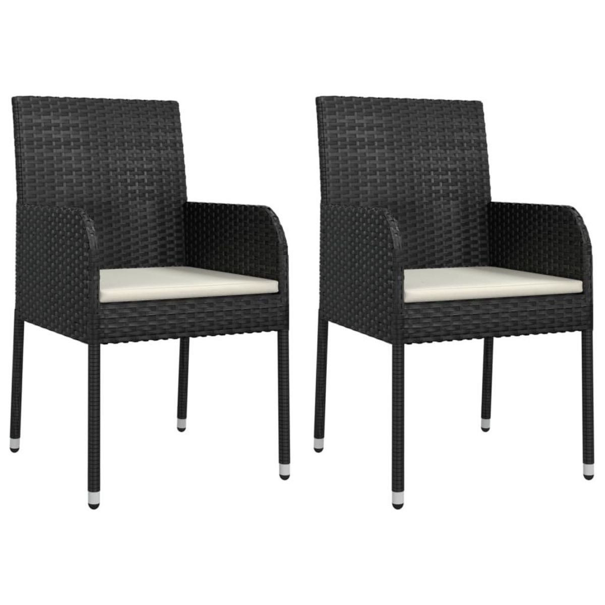 VIDAXL Chaises de jardin lot de 2 avec coussins Resine tressee Noir