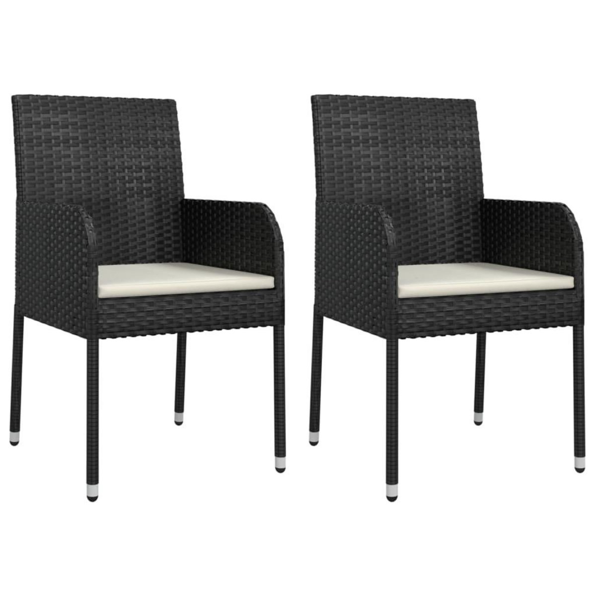 VIDAXL Chaises de jardin lot de 2 avec coussins Resine tressee Noir