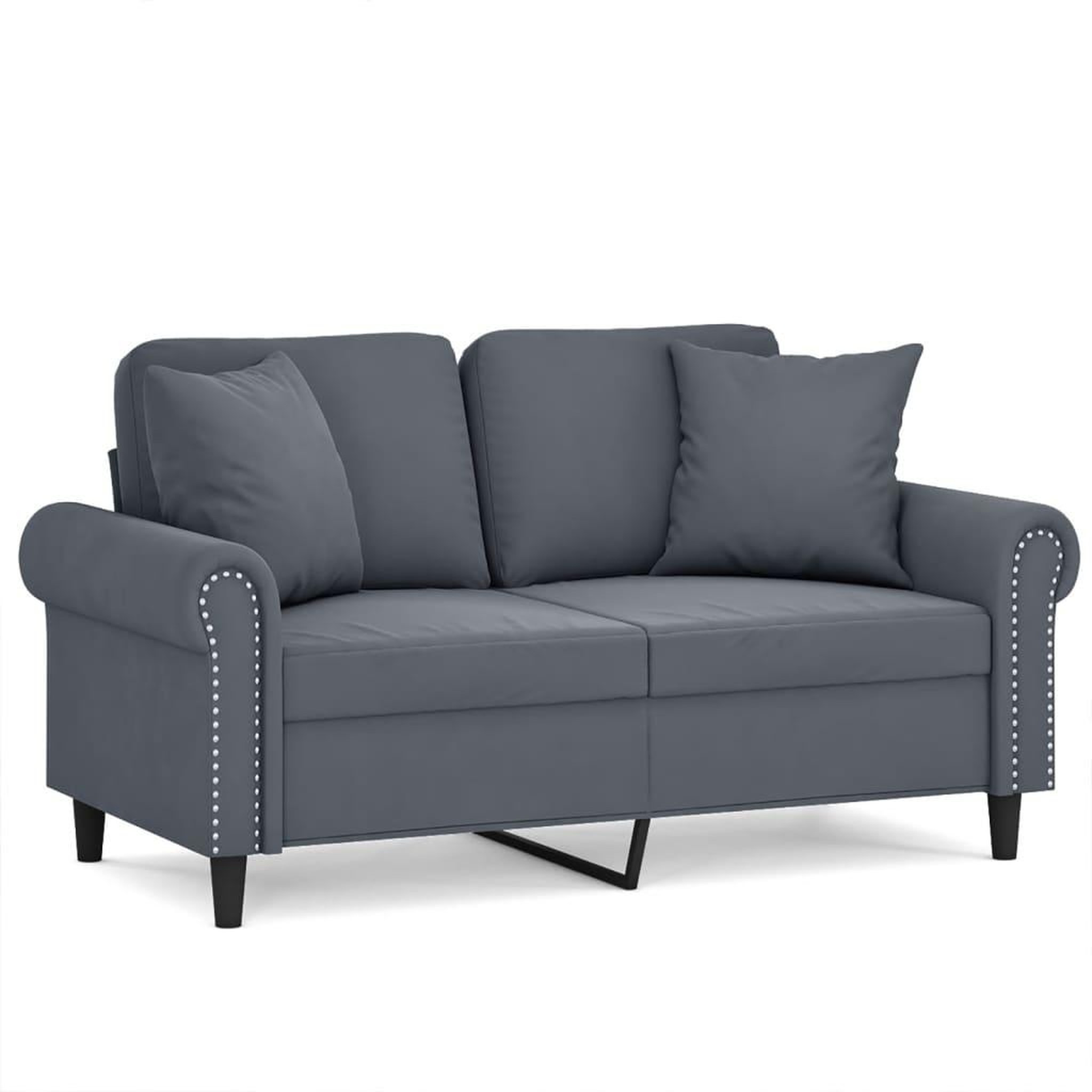 Voir la diapositive 2 : VIDAXL Canape 2 places avec oreillers gris fonce 120 cm velours