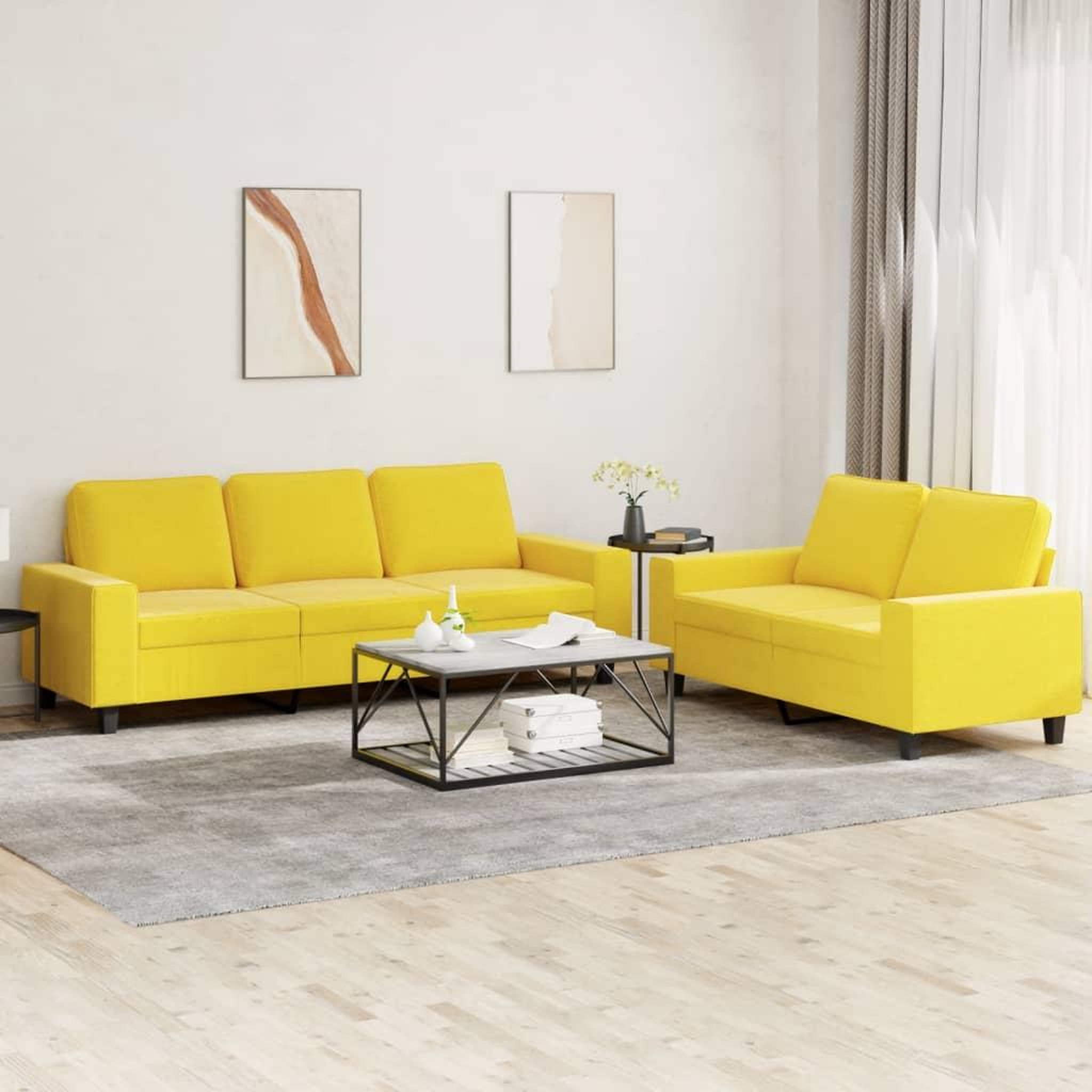 VIDAXL Ensemble de canapes 2 pcs jaune clair tissu