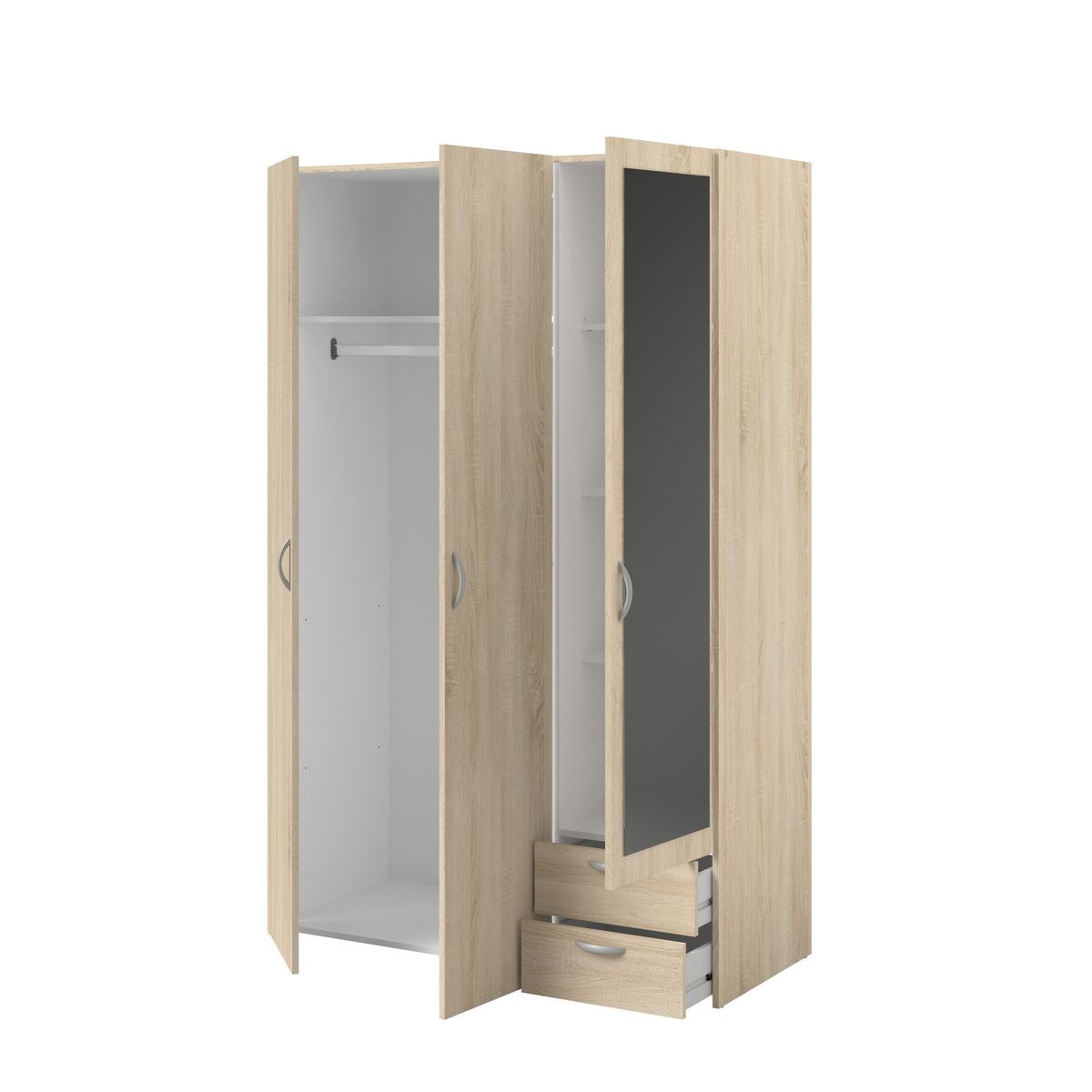 Armoire 3 portes 2 tiroirs 1 miroir L120cm DAISY