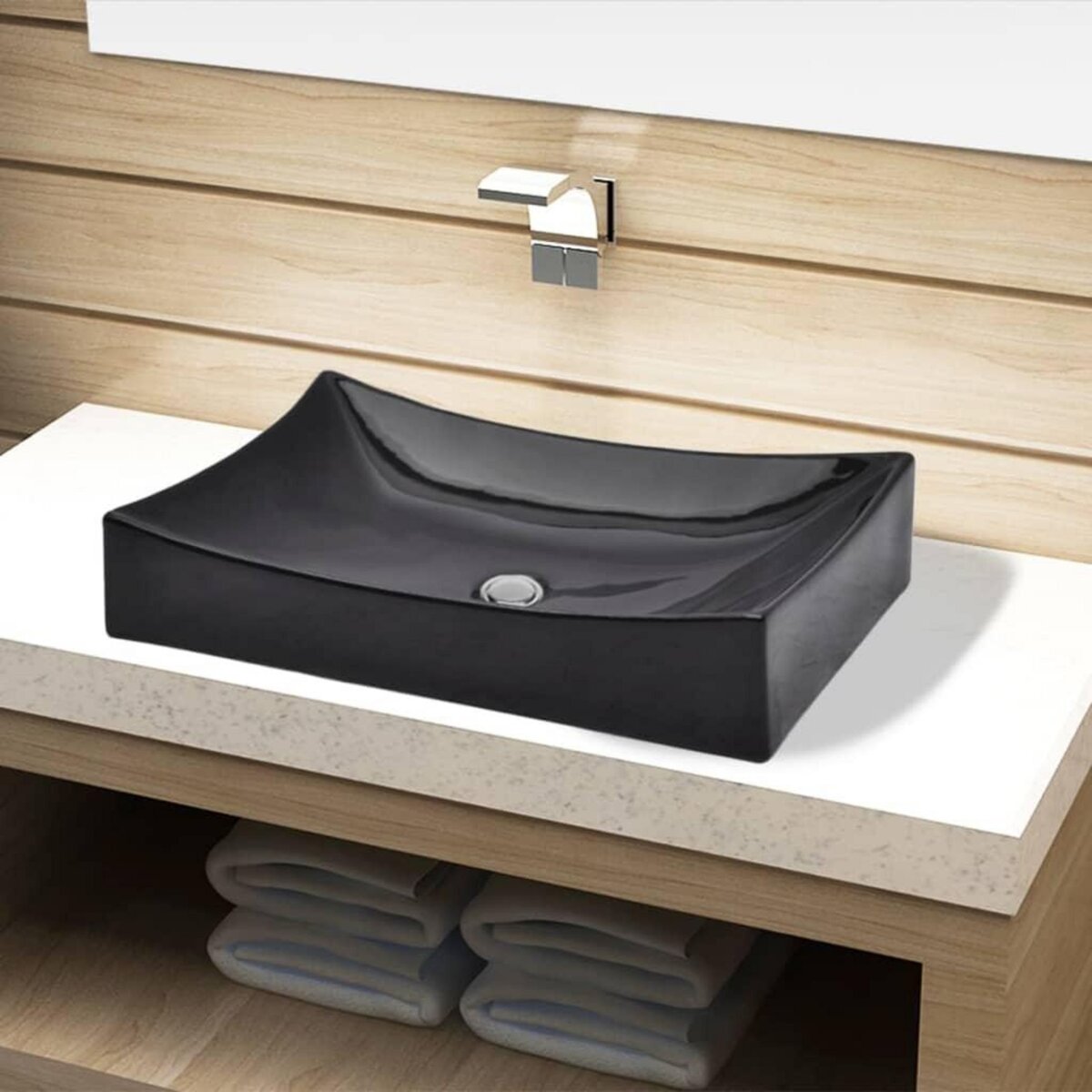 VIDAXL Vasque rectangulaire ceramique Noir pour salle de bain