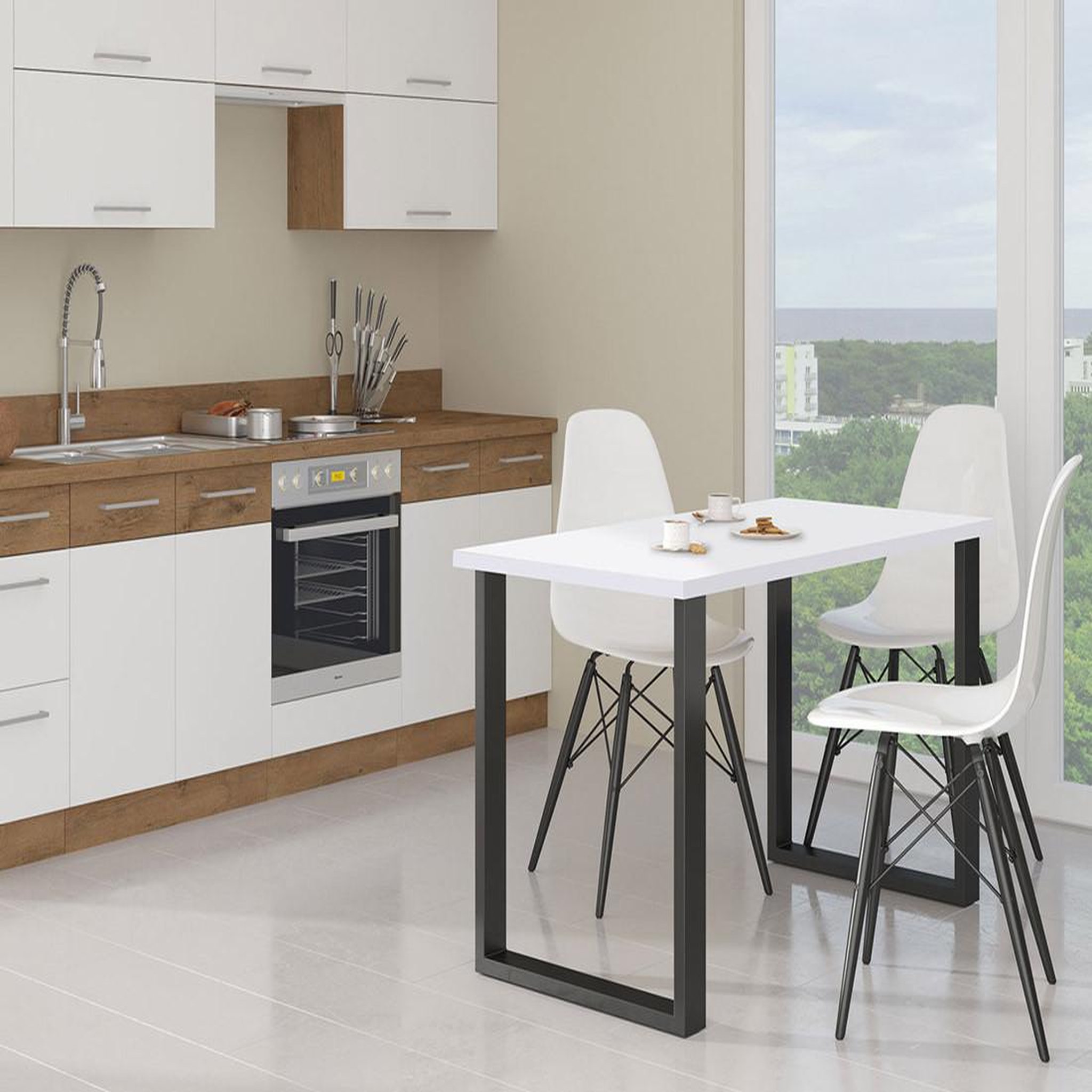Voir la diapositive 3 : BEST MOBILIER Caronal - table à manger - blanche et pieds noirs - 4 à 8 personnes