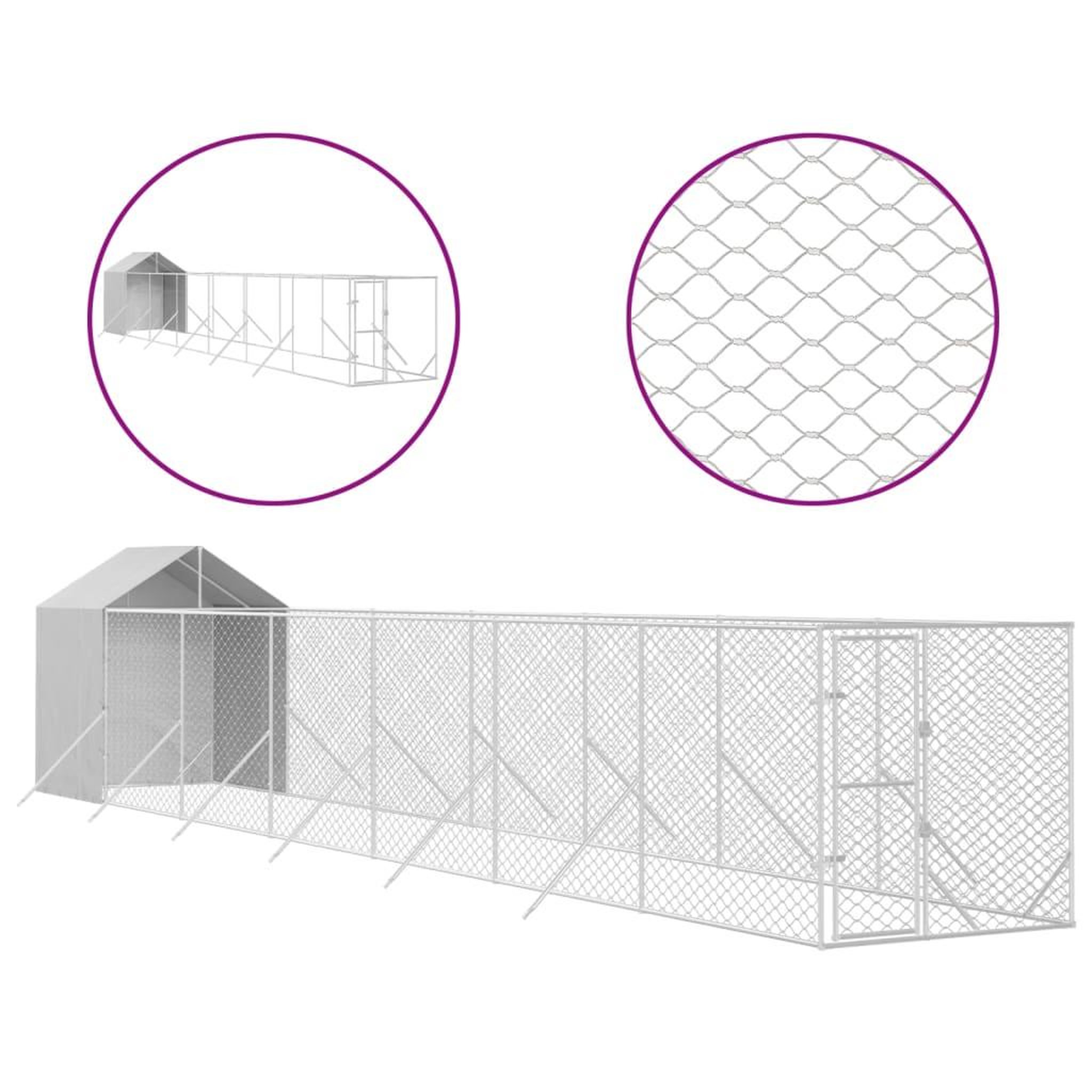 Voir la diapositive 2 : VIDAXL Chenil d'exterieur pour chiens avec toit argente 2x14x2,5 m