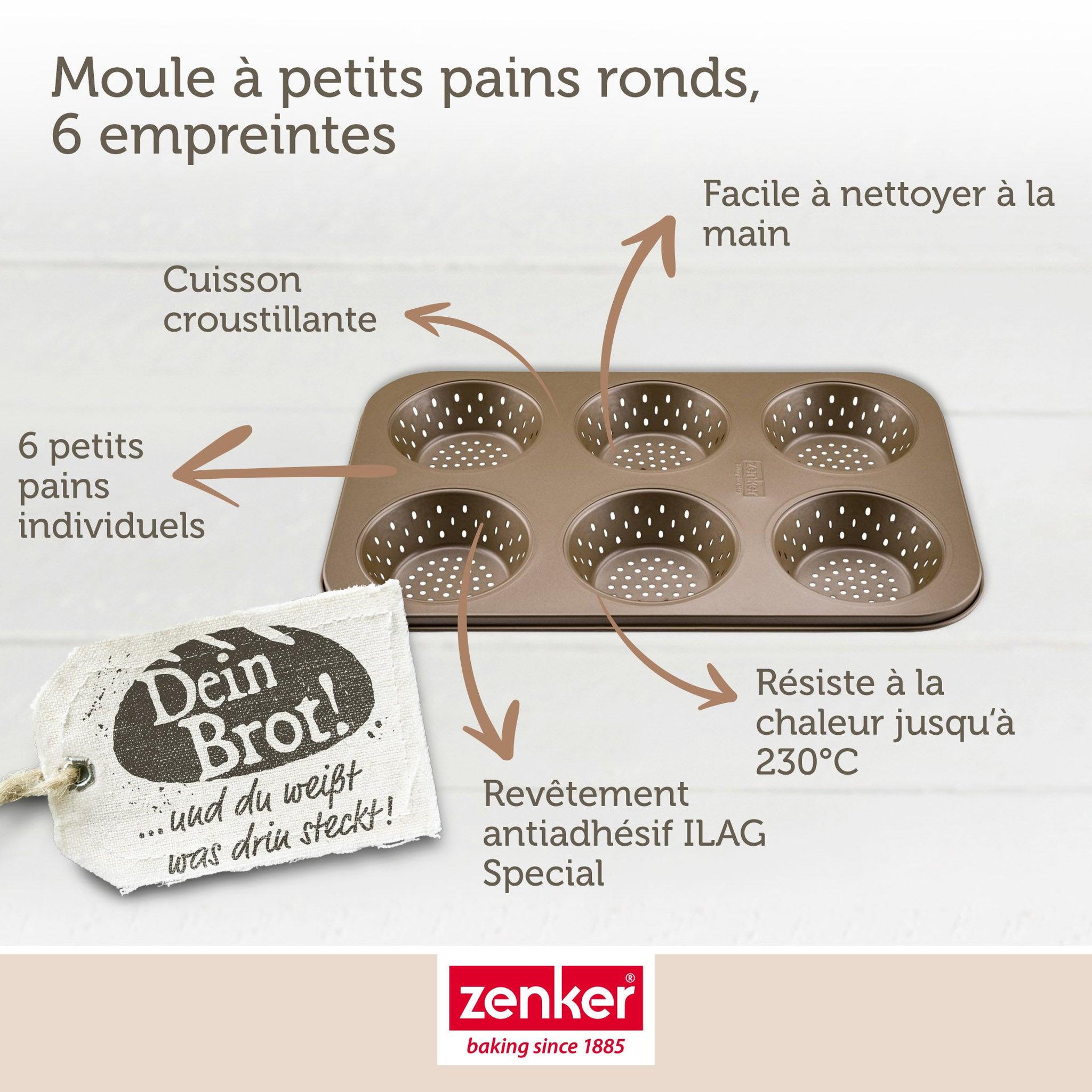 Voir la diapositive 3 : ZENKER Ensemble de 2 moules à petits pains individuels ronds 6 empreintes 33 x 22 cm zenker mojave gold